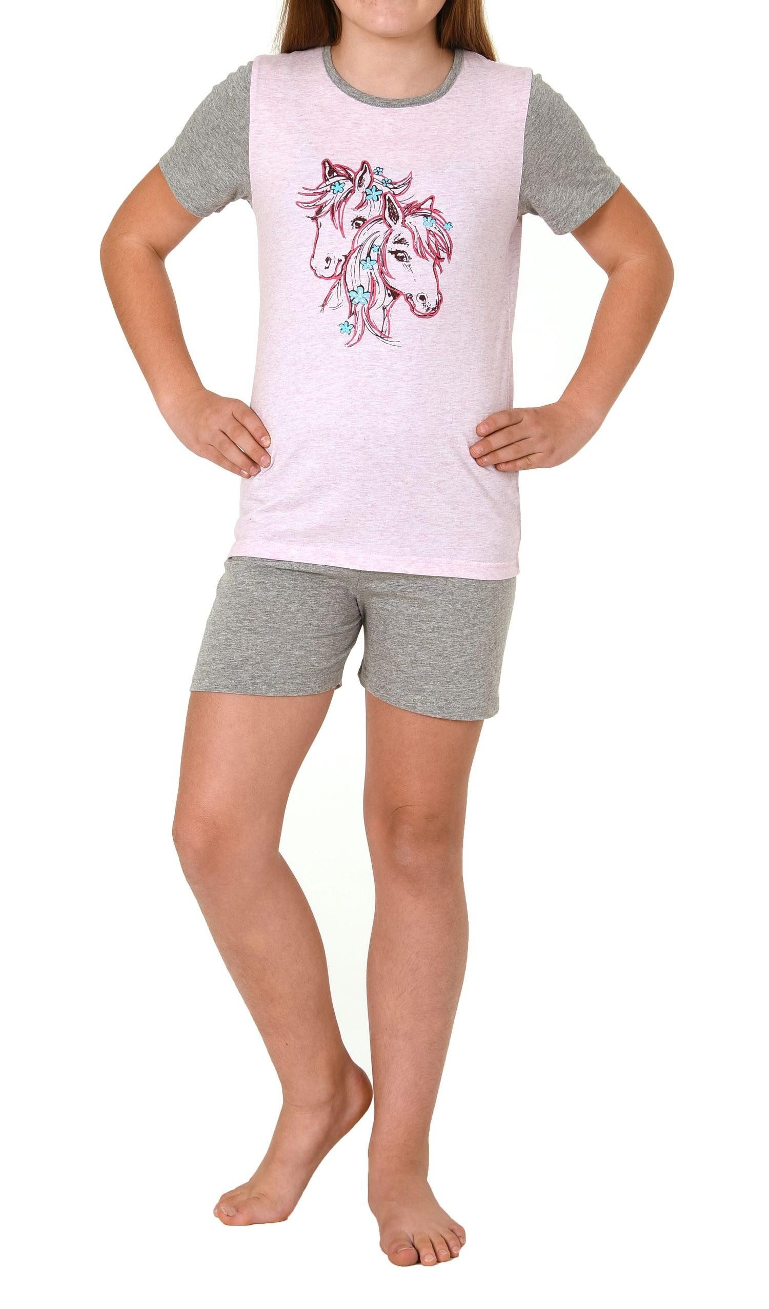 Normann Pyjama Mädchen Shorty Pyjama, kurzarm mit Pferde-Motiv - 122 10 701