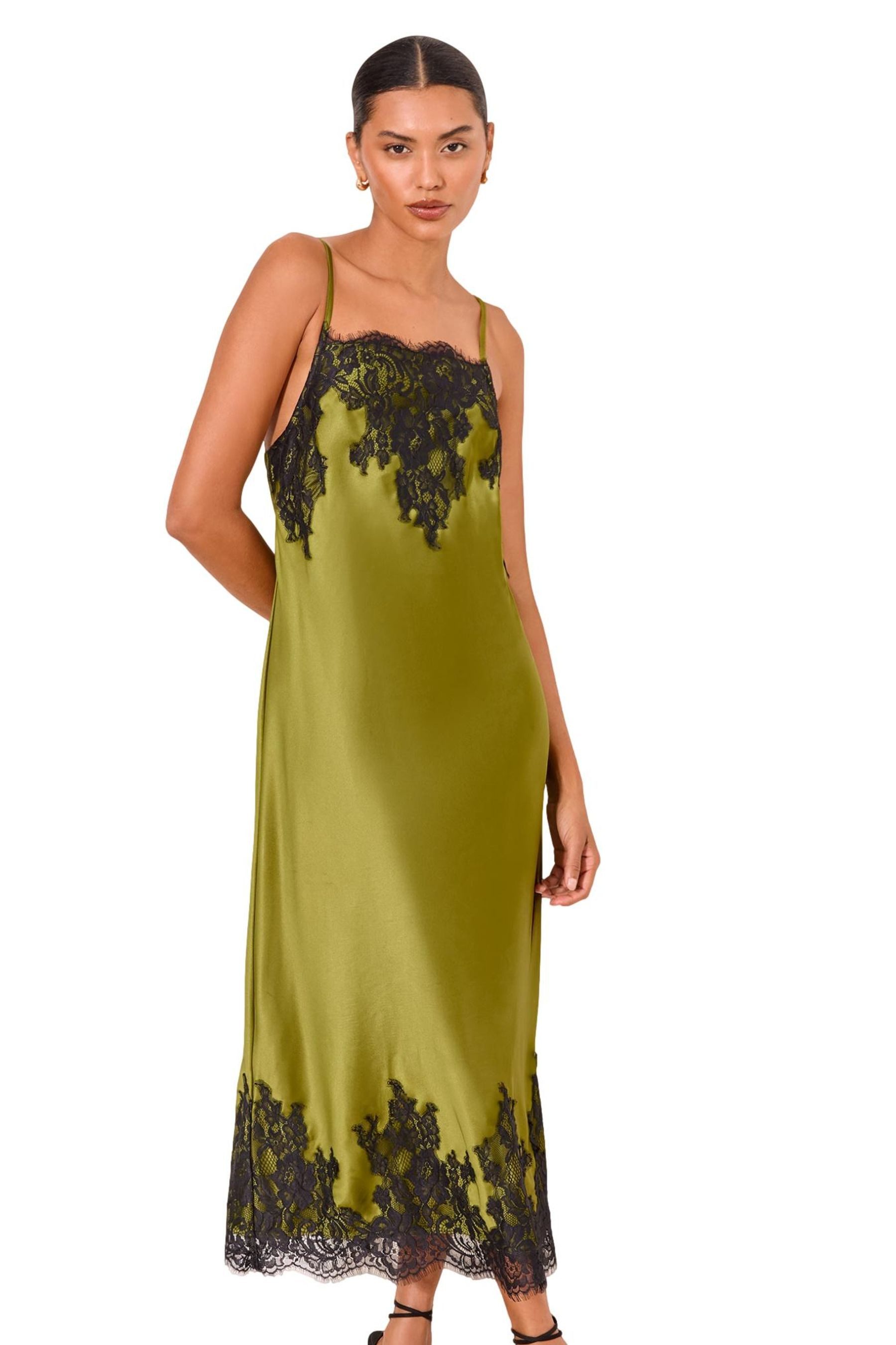 LIPSY Midikleid Lipsy Midikleid mit Trägern und Spitzenbesatz (1-tlg)