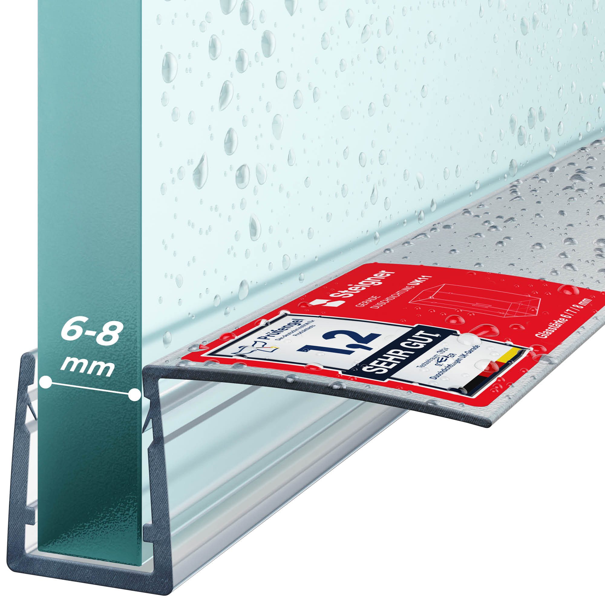 STEIGNER Duschdichtung 30cm Gerade PVC Ersatzdichtung für Dusche, L: 30 cm, (1 Stück Packung, Einzeldichtung), Glasstärke 6/7/ 8 mm Model: UK11