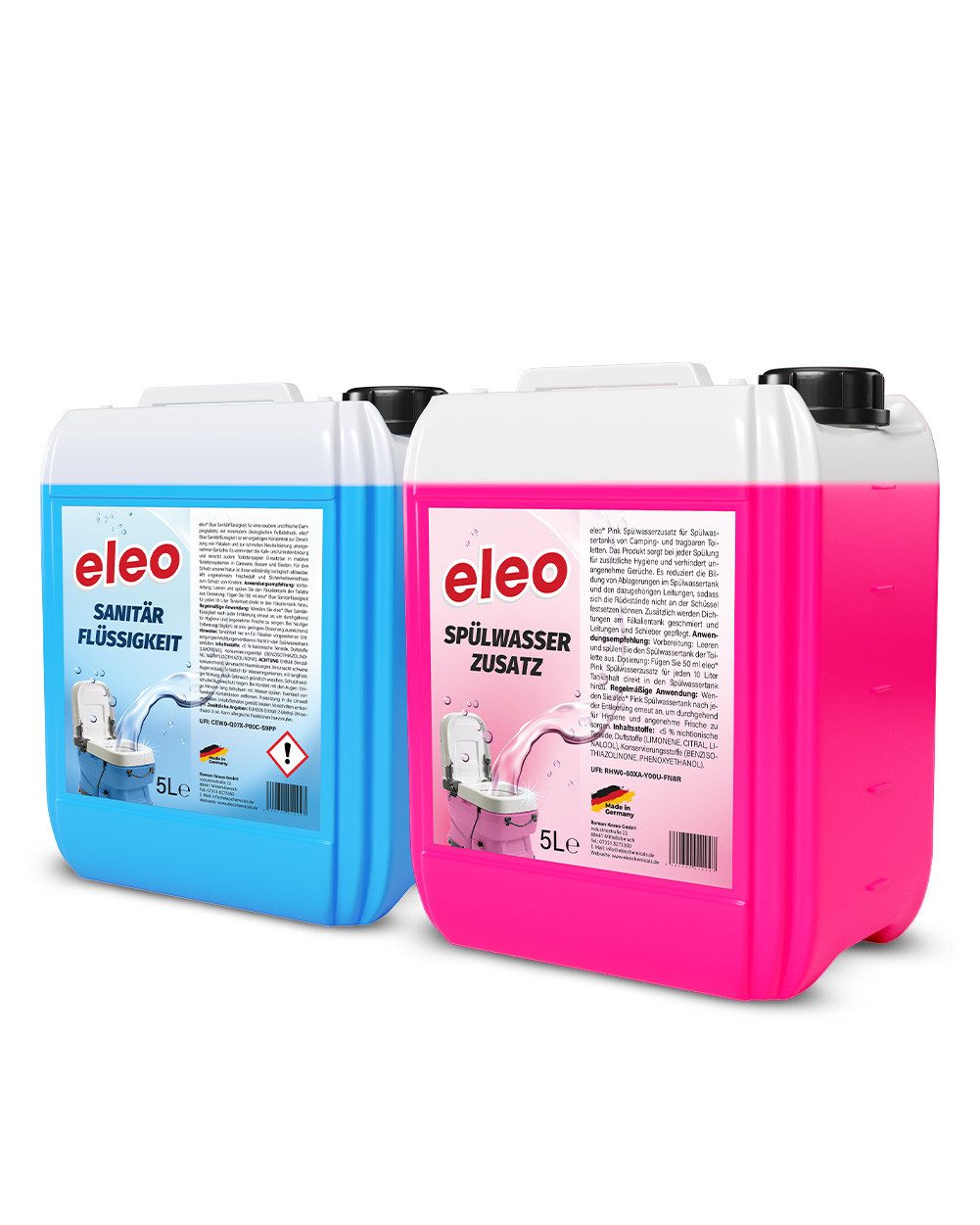 eleo Sanitärflüssigkeit & Spülwasserzusatz für Campingtoiletten Campingtoilettenreiniger (Spar-Set, [- 2x5 Liter 2x5 Liter Kanister)