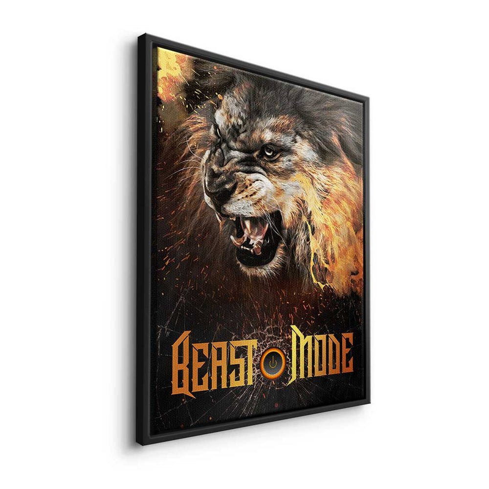 DOTCOMCANVAS® Leinwandbild Beast Mode - - Hustle Büro Lion Motivation Leinwandbild Premium Lion, Mode - silberner - Rahmen Beast