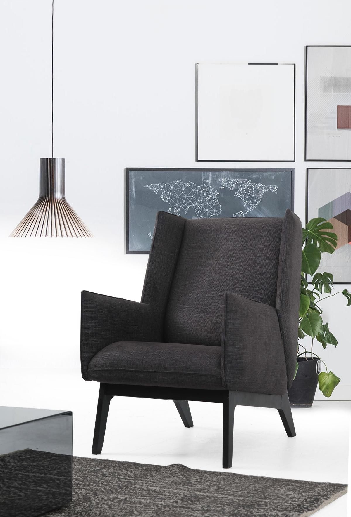 Xlmoebel Ohrensessel Cocktailsessel Grau aus Stoff im modernen Design für Wohnzimmer (1-St., Cocktailsessel Grau), Made in Europa