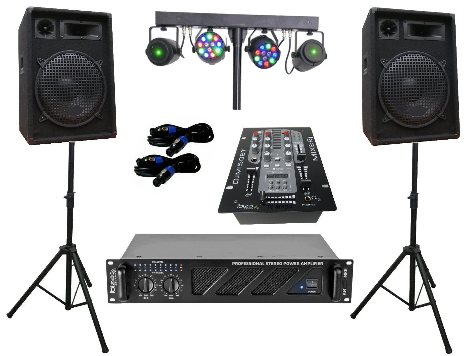 PA Party DJ Disco Lautsprecher Verstärker BT Mixer Stativ Lichtset 168 Party-Lautsprecher