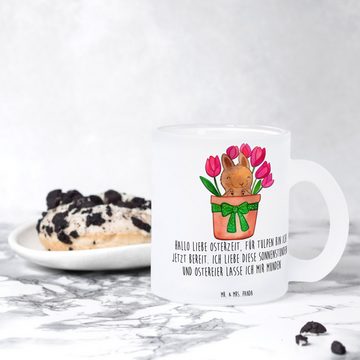 Mr. & Mrs. Panda Teeglas Hase Tulpen - Transparent - Geschenk, Ostern Kinder, Glas Teetasse, B, Premium Glas, Edler Aufdruck