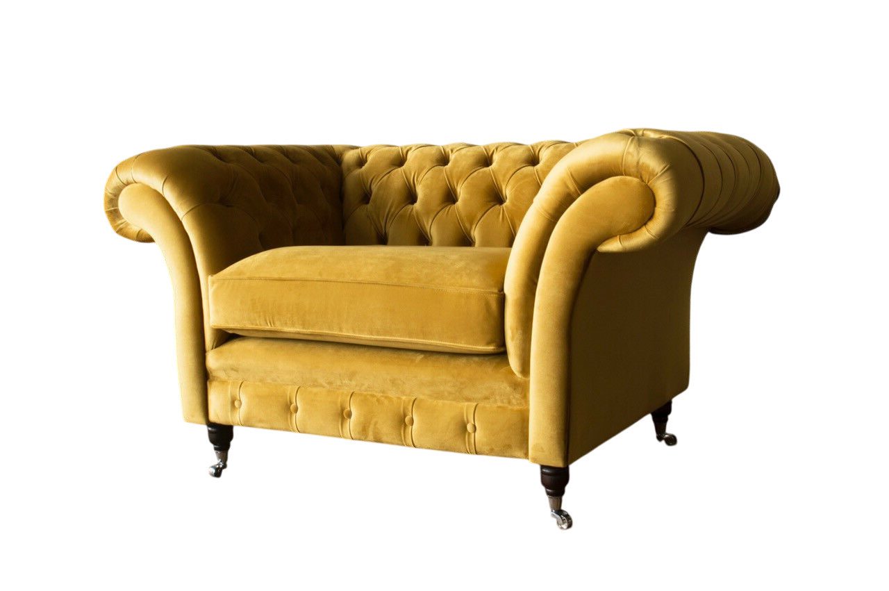 Xlmoebel Chesterfield-Sessel Gelber Lounge-Sessel im eleganten Chesterfield-Design aus Stoff (1-St., Sofa 1,5 Sitzer), Hergestellt in Europa