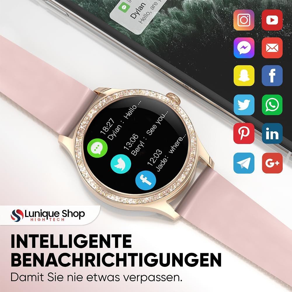 LUNIQUESHOP Smartwatch (3 cm, android ios), Elegante Damen Smartwatch mit Gesundheitsfunktionen und stilvollem