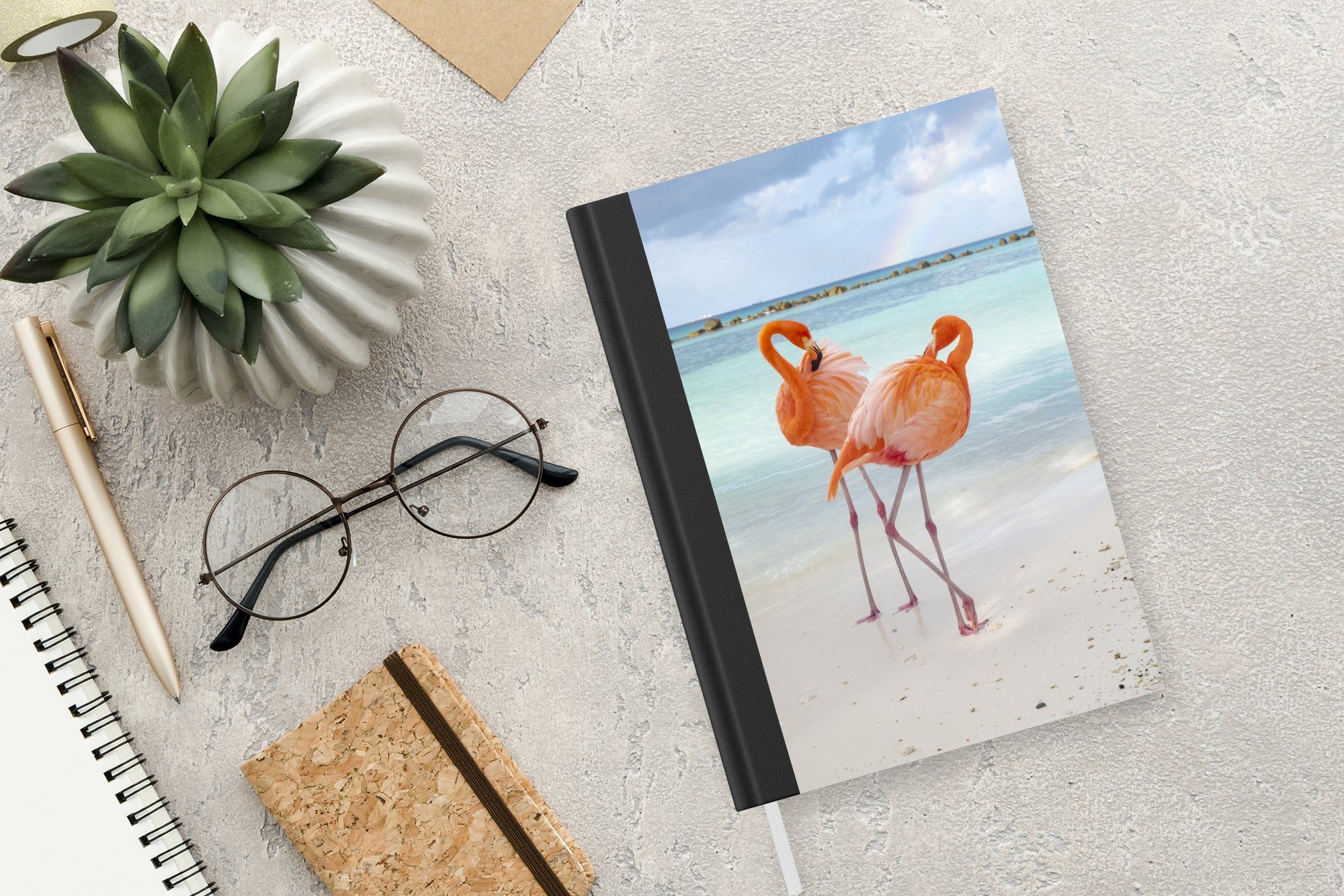 Flamingo Tagebuch, Haushaltsbuch Notizbuch MuchoWow Sommer, Merkzettel, Seiten, Journal, 98 A5, - Notizheft, Meer -