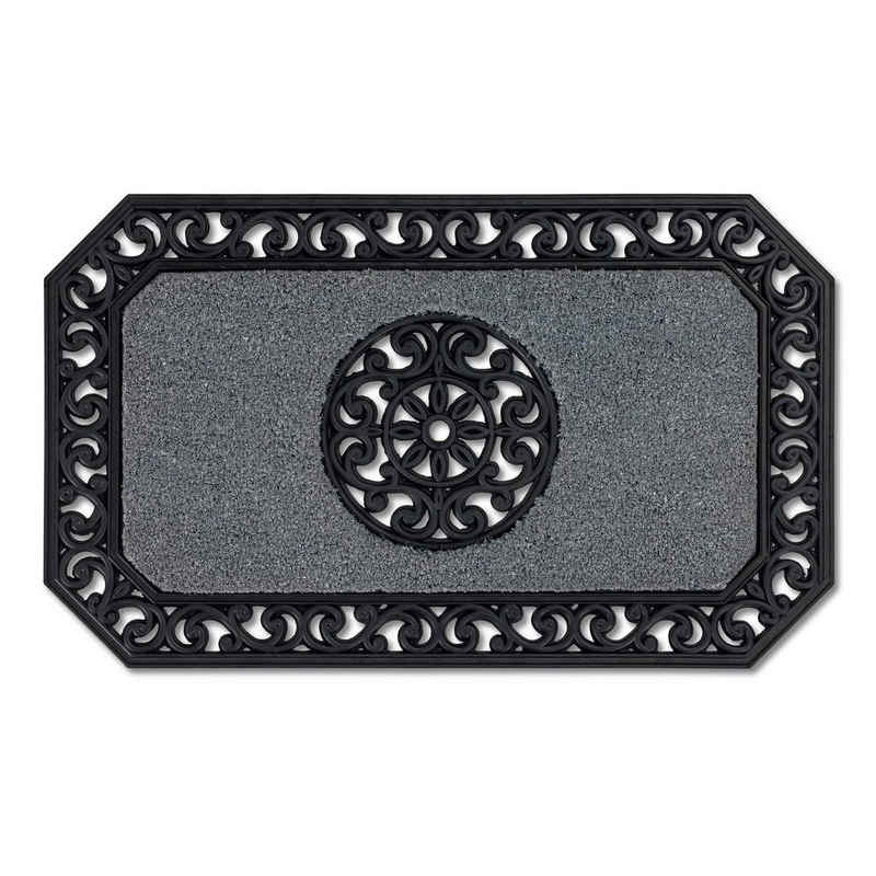 Fußmatte COCO TWIN Kokosmatte mit rutschfesten Gummirand, ASTRA, Rechteckig, Höhe: 13 mm, 45 x 75 cm in Grau