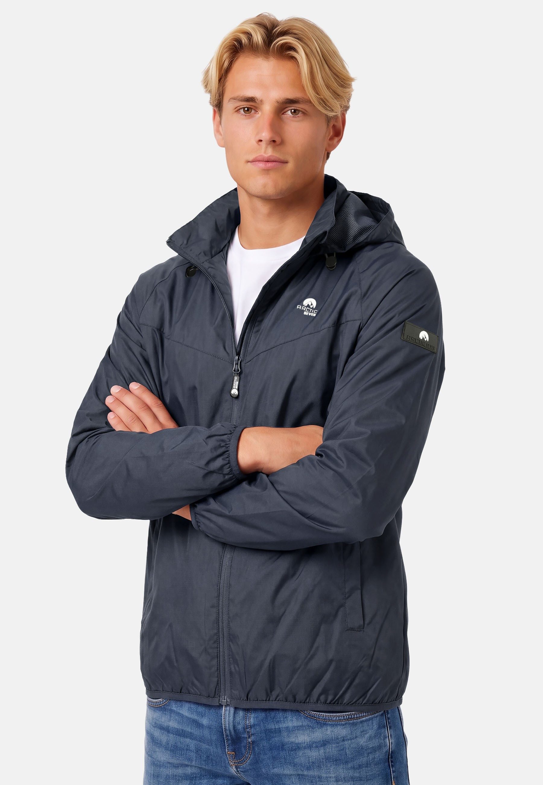 Arctic Seven Regenjacke Herren leicht mit Kapuze – Wasserabweisende Outdoorjacke mit hochstehendem Kragen