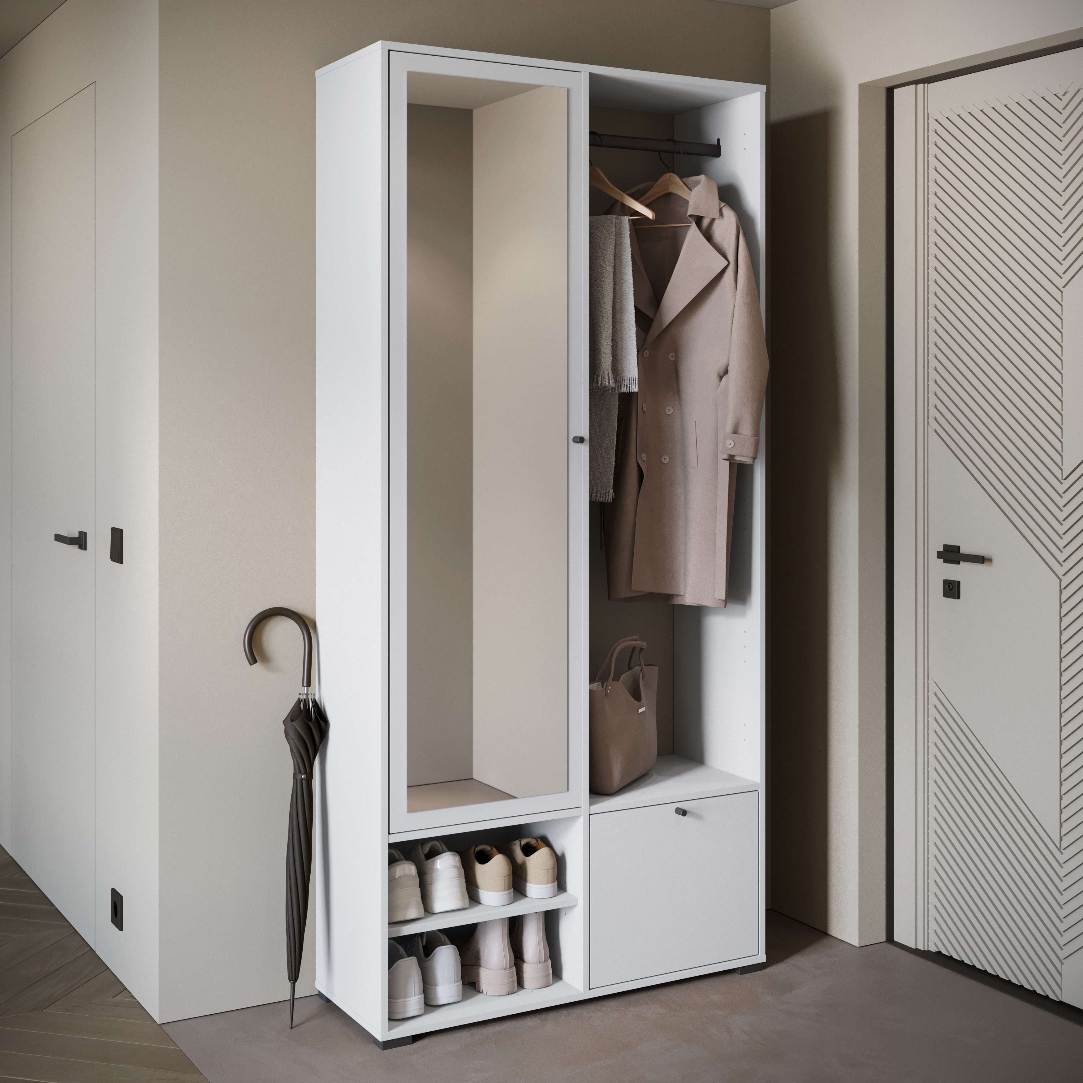 Home affaire Garderobenschrank DINO Kompaktgarderobe, Garderoben-Set DINO Mit Spiegel und Kleiderstange, 90 cm breit, Türanschlag wechselbar – Bild 5 von 5