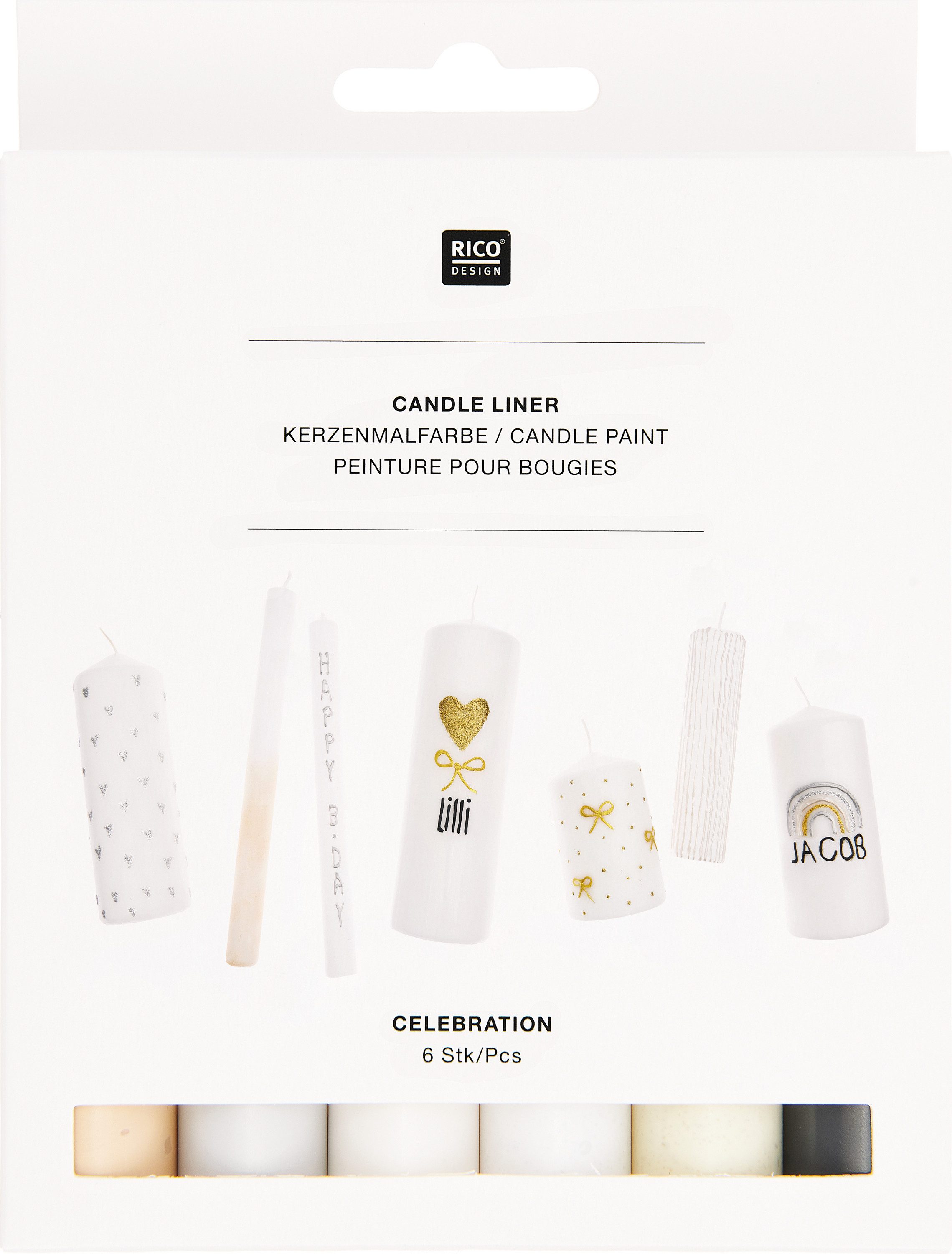 Rico Design Bastelfarbe Candle Liner Set Celebration, 6 Stück
