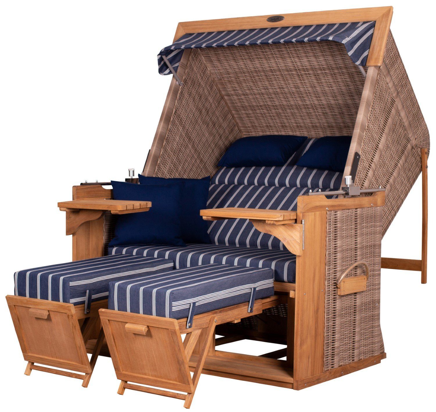 deVries PURE® Strandkorb Friesland Sylt XL - PE white kubu - Dessin 236, BxTxH: 135x90x165 cm, Volllieger, Nordsee-Strandkorb, Teakholz - PE-Markengeflecht - bequeme Polster - Schutzhaube