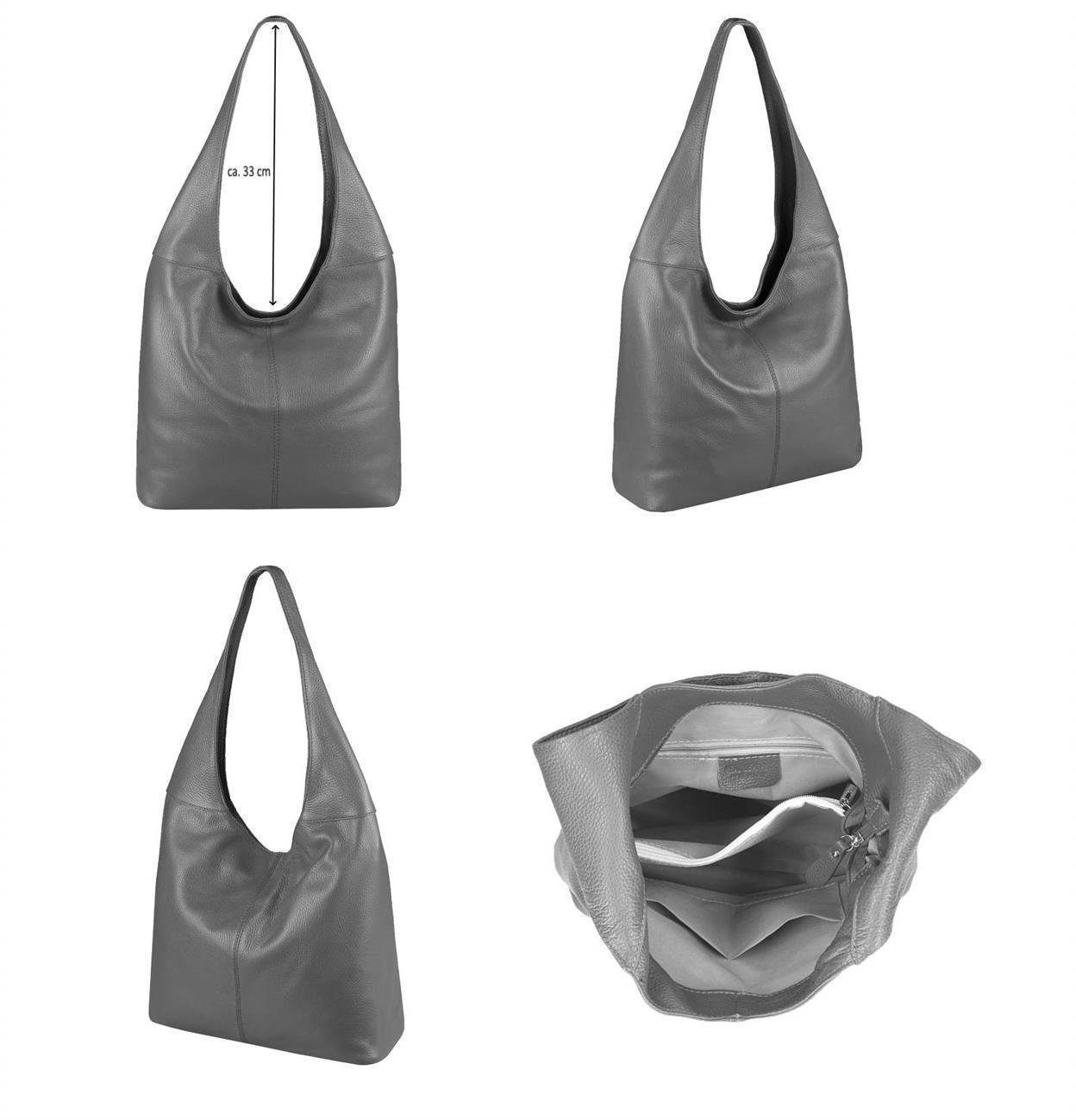 ITALYSHOP24 Shopper Made in Italy Damen echtes Leder Tasche Schultertasche Umhängetasche, Hobo Bag große Hauptfach Alltagstasche mit viel Stauraum leicht bequem