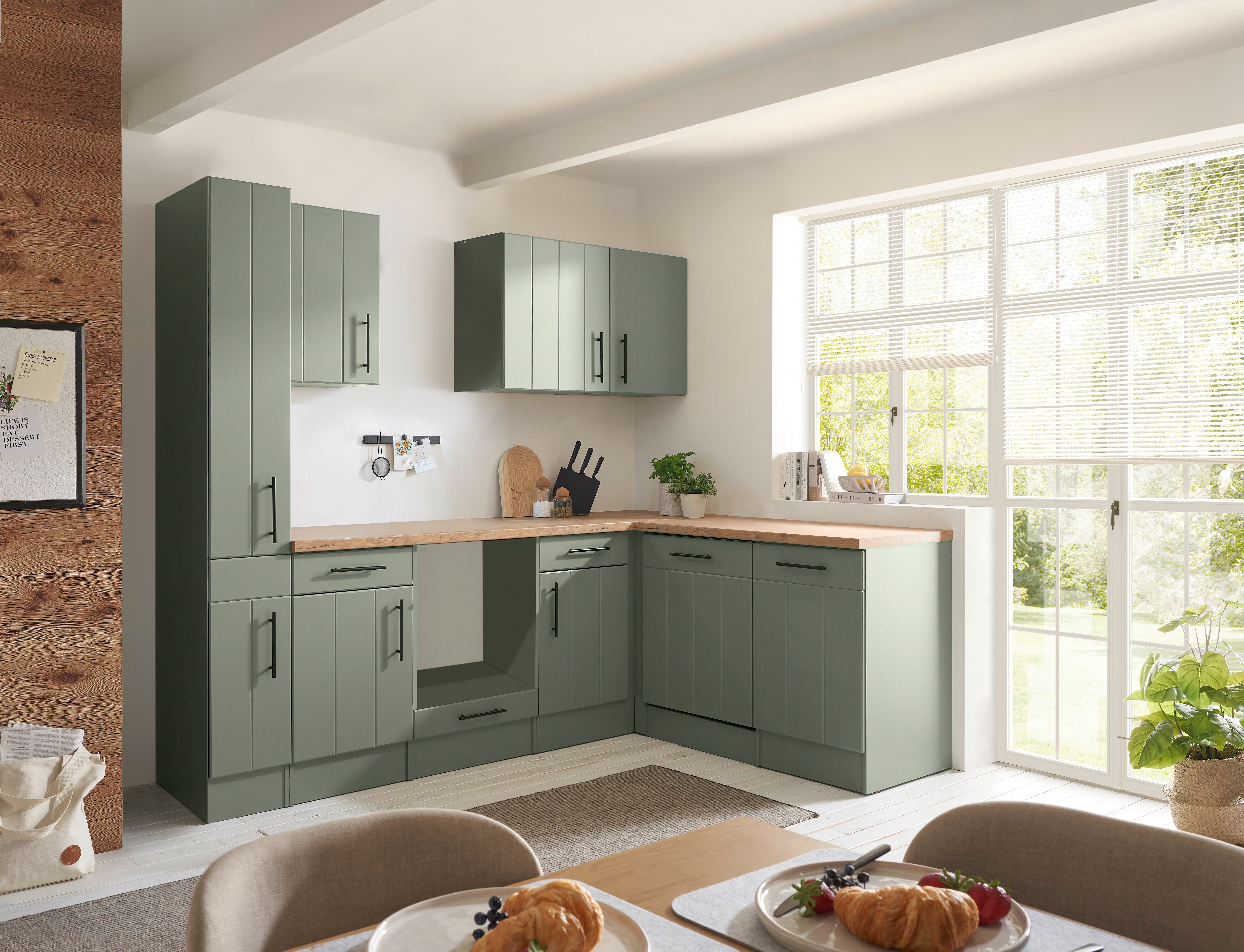 RESPEKTA Winkelküche Anton, Breite 250 cm, 90 cm Arbeitshöhe, wahlweise mit und ohne E-Geräte