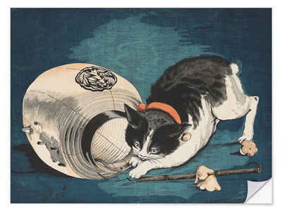 Posterlounge Wandfolie Kobayashi Kiyochika, Katze und Lampion, Illustration