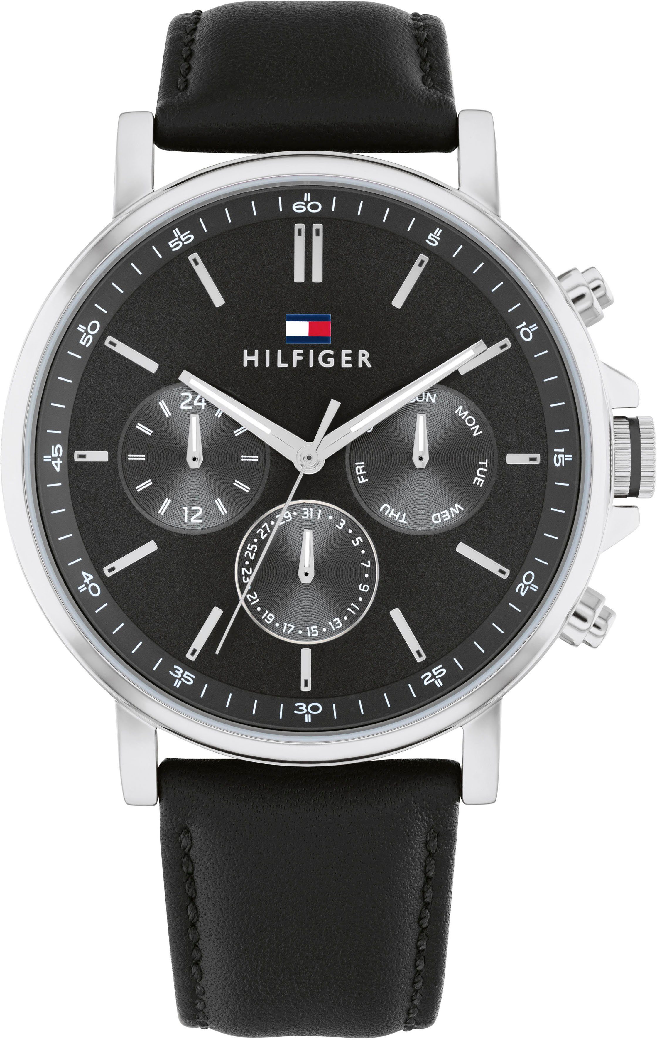 Tommy Hilfiger Multifunktionsuhr 1710586, Quarzuhr, Armbanduhr, Herrenuhr, Datum, 12/24-Std.-Anzeige, analog