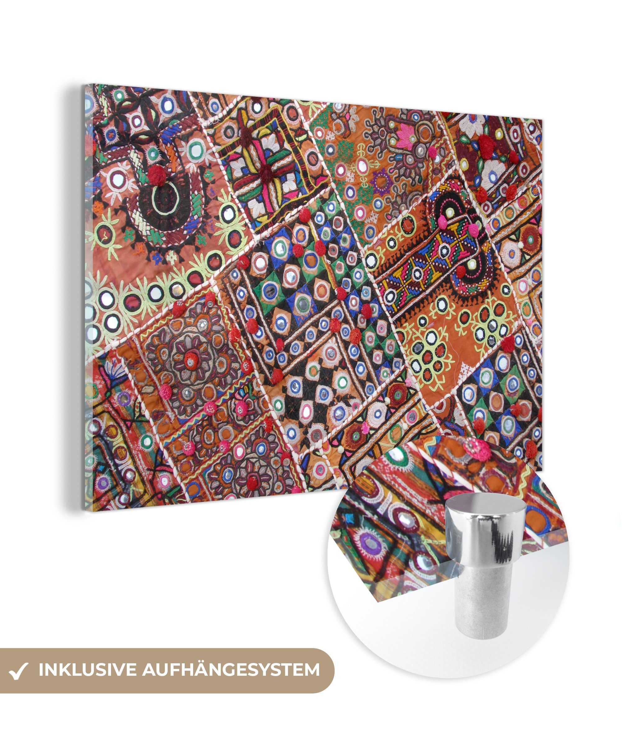 MuchoWow Acrylglasbild Buntes Mosaikmuster auf Textil, (1 St), Acrylglasbilder Wohnzimmer & Schlafzimmer