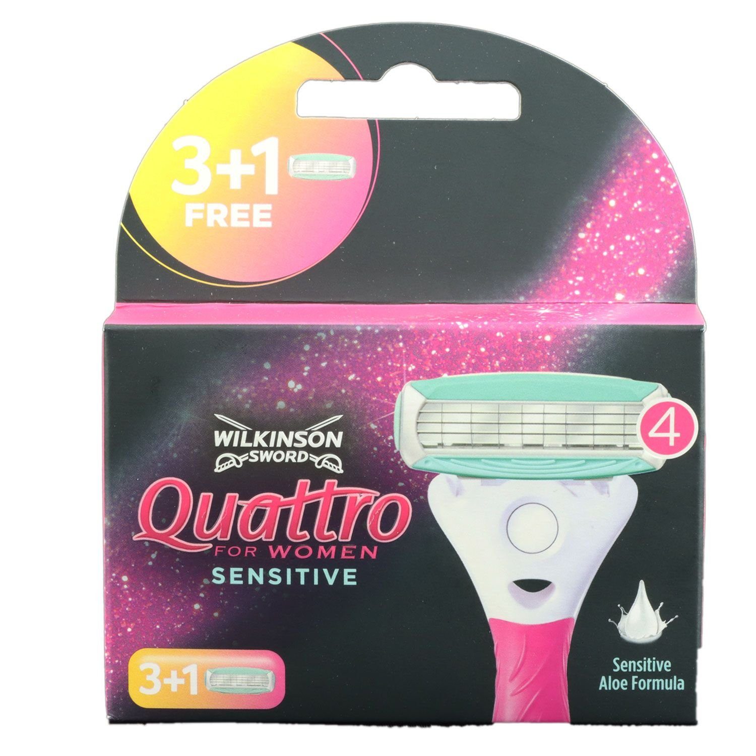 Wilkinson Rasierklingen Quattro For Women Sensitiv Rasierklingen Ersatzklingen (3+1) Aloe Vera | Rasierklingen