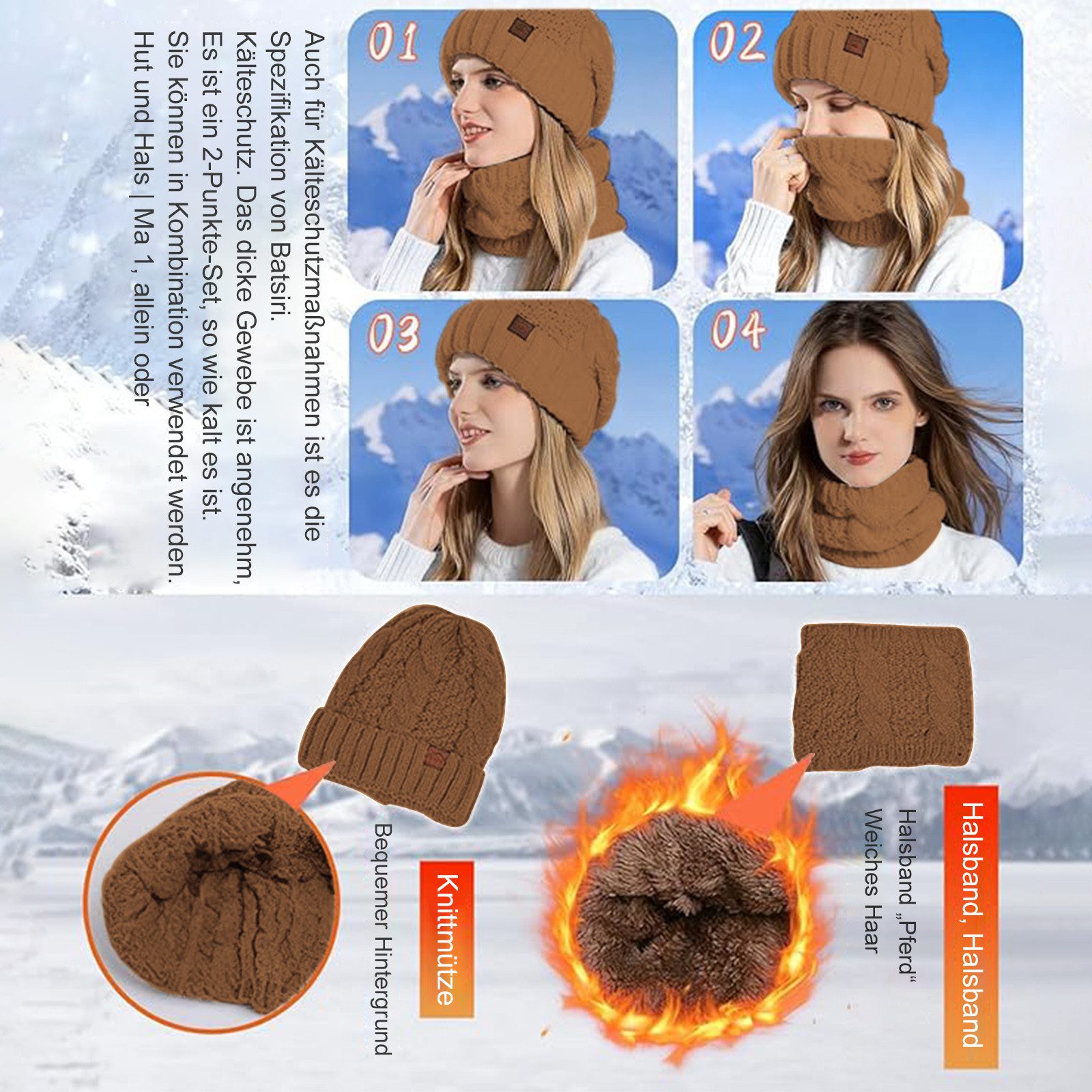 REDOM Strickmütze Winter Mützen- und Schalset Wintermütze (Warm gefüttert w günstig online kaufen