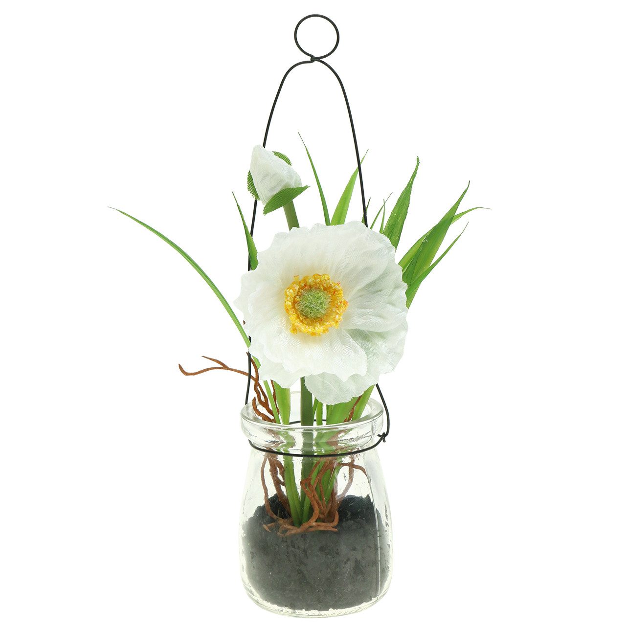 Kunstblume Künstliche Mohnblume im Glas hängend Frühlingsdeko Kunstblume, Viana, Höhe 22 cm
