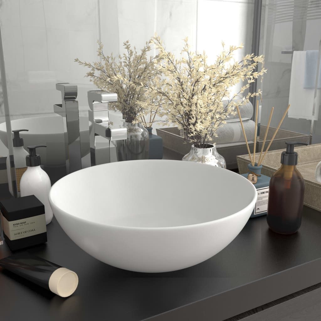 vidaXL Waschbecken NA Waschbecken Badezimmer Aufsatzwaschbecken Keramik Mattweiß Rund