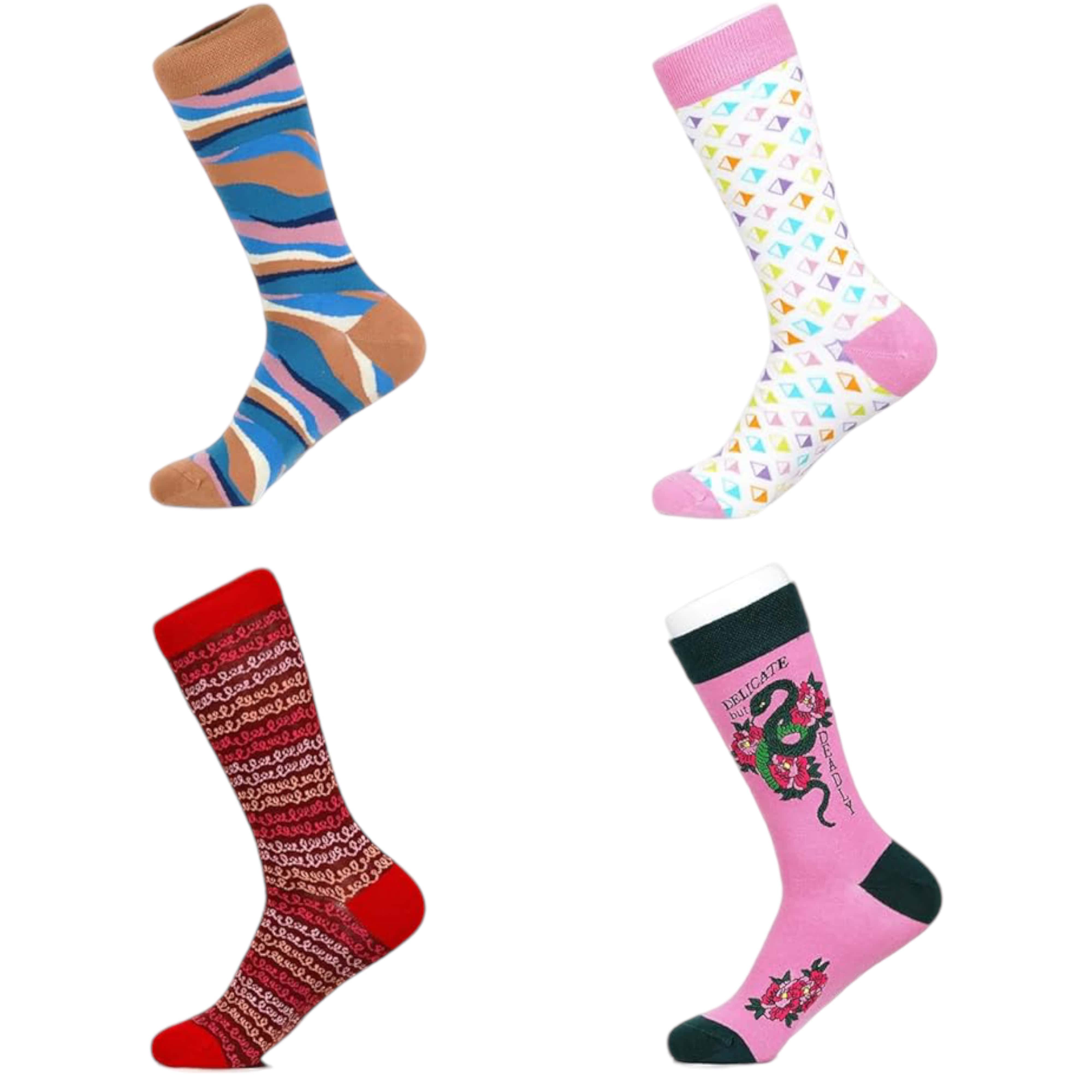 herémood Socken 4er-Pack Schicke Bunte Baumwolle Bequeme Neuheit Lustige Anzugsocken (4 Paar Packung) Unisex, Muster Cooles Design Geschenk, Unisex 4 Paar