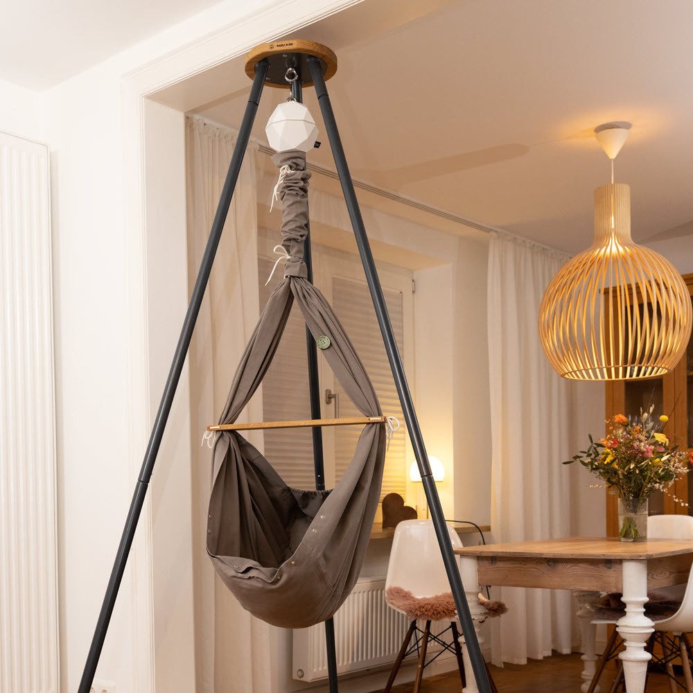 PAULI & CO® Babywippe Federwiege Premium SET, Mausgrau, Tripod SMART anthrazit + Motor PURE