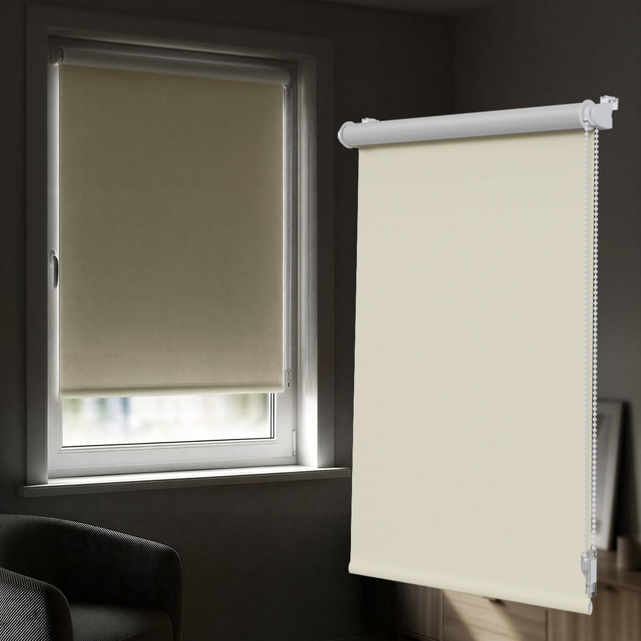 Verdunklungsrollo Klemmfix Tenebra Verdunkelungsrollo, 35 x 160 cm, cremeweiß, Victoria M., blickdicht, ohne Bohren, in Führungsschienen, Klemmfix, Verdunkelung, Mit Magnet. energiesparend