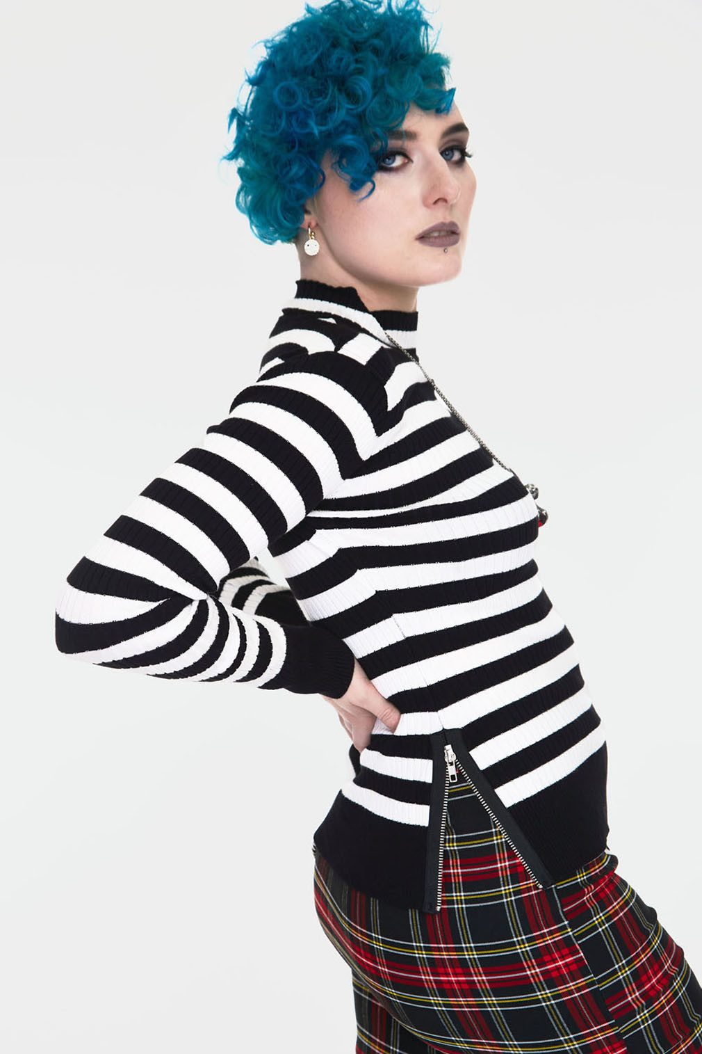 Jawbreaker Strickpullover Menace White And Black Stripe Strickpullover Goth Punk Grufti