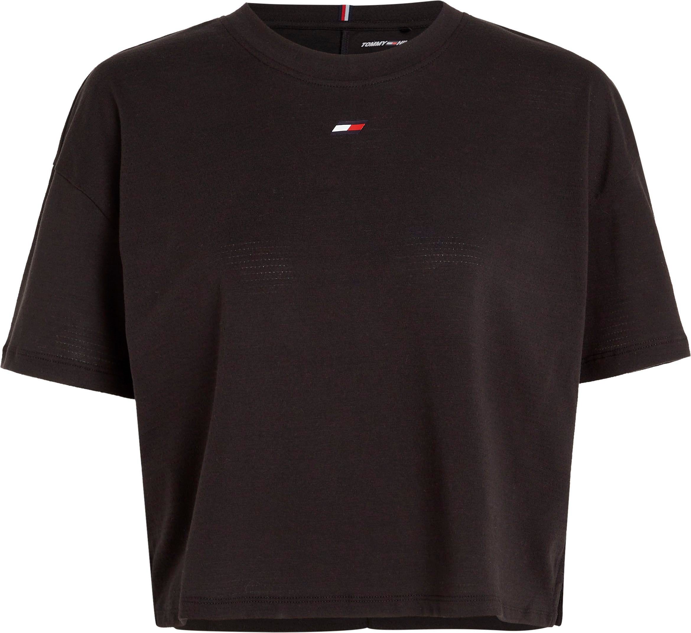 Hilfiger Form modischer T-Shirt Black RELAXED cropped ESSENTIALS Sport CROPPED TEE in Tommy
