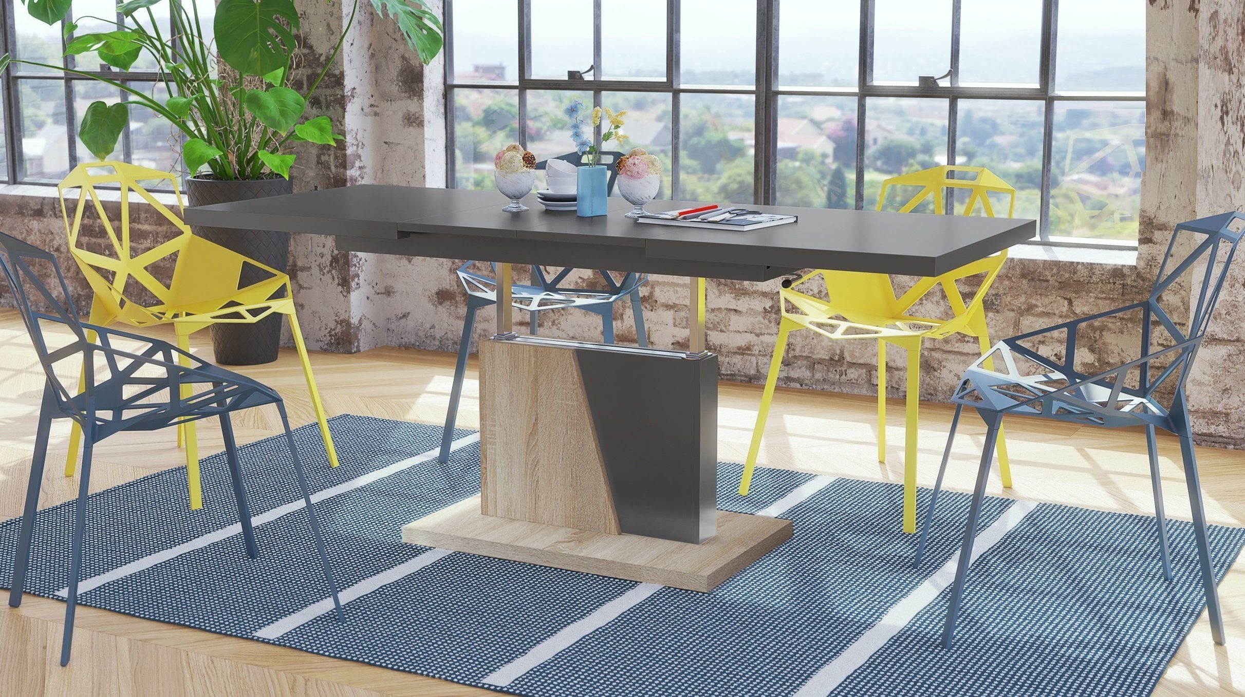 Mazzoni Couchtisch Grand Noir Anthrazit-Sonoma Eiche günstig online kaufen