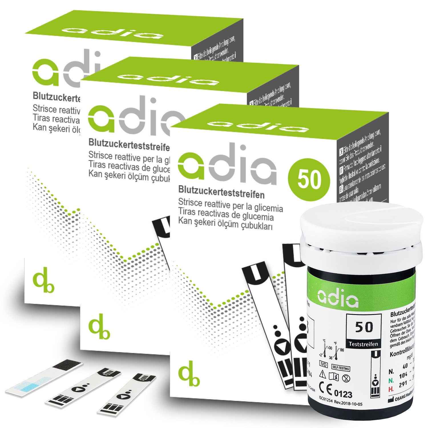 ADIA Blutzucker-Teststreifen adia Blutzuckerteststreifen, 150 Stück, 150-tlg.