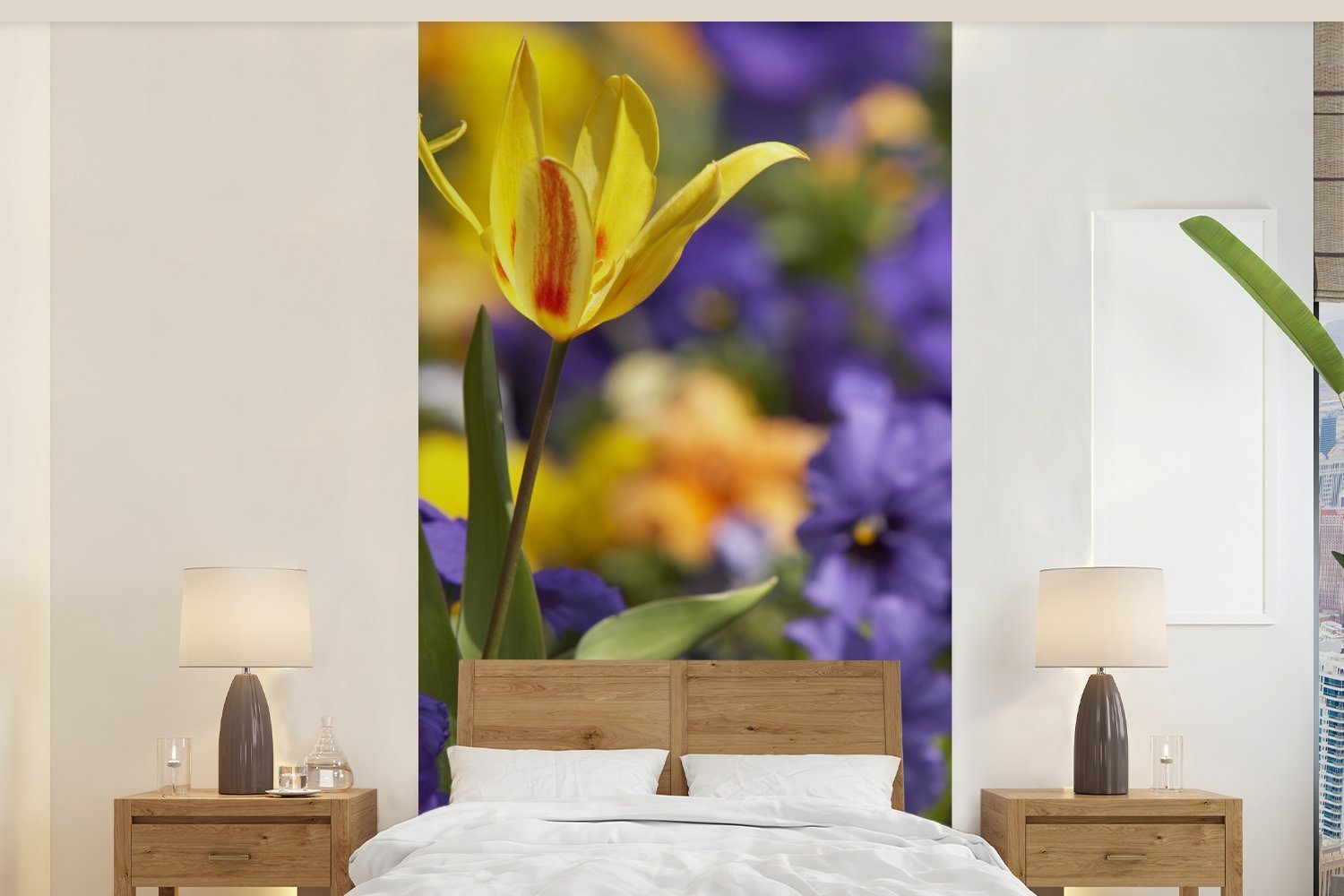 - bedruckt, Blumen Vliestapete Farben, Küche, (2 Fototapete für - St), Frühling Wohnzimmer Matt, Schlafzimmer MuchoWow Fototapete