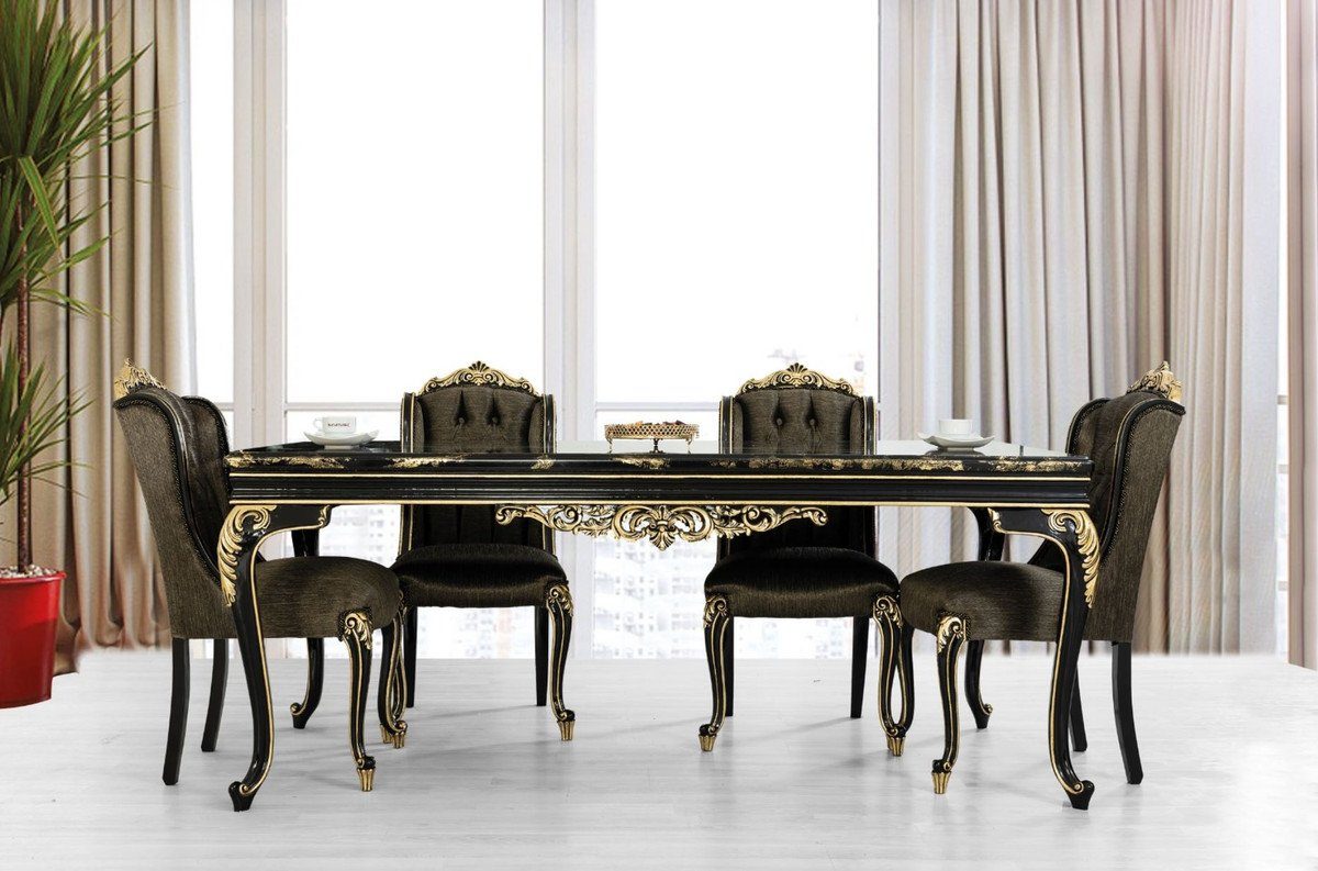Edel Barock Möbel Schwarz Casa 1 Esszimmer - - Gold Luxus Esszimmer / Padrino Set Esszimmerstühle & Barock - Edle & Prunkvoll Esszimmer-Set Esszimmertisch 6