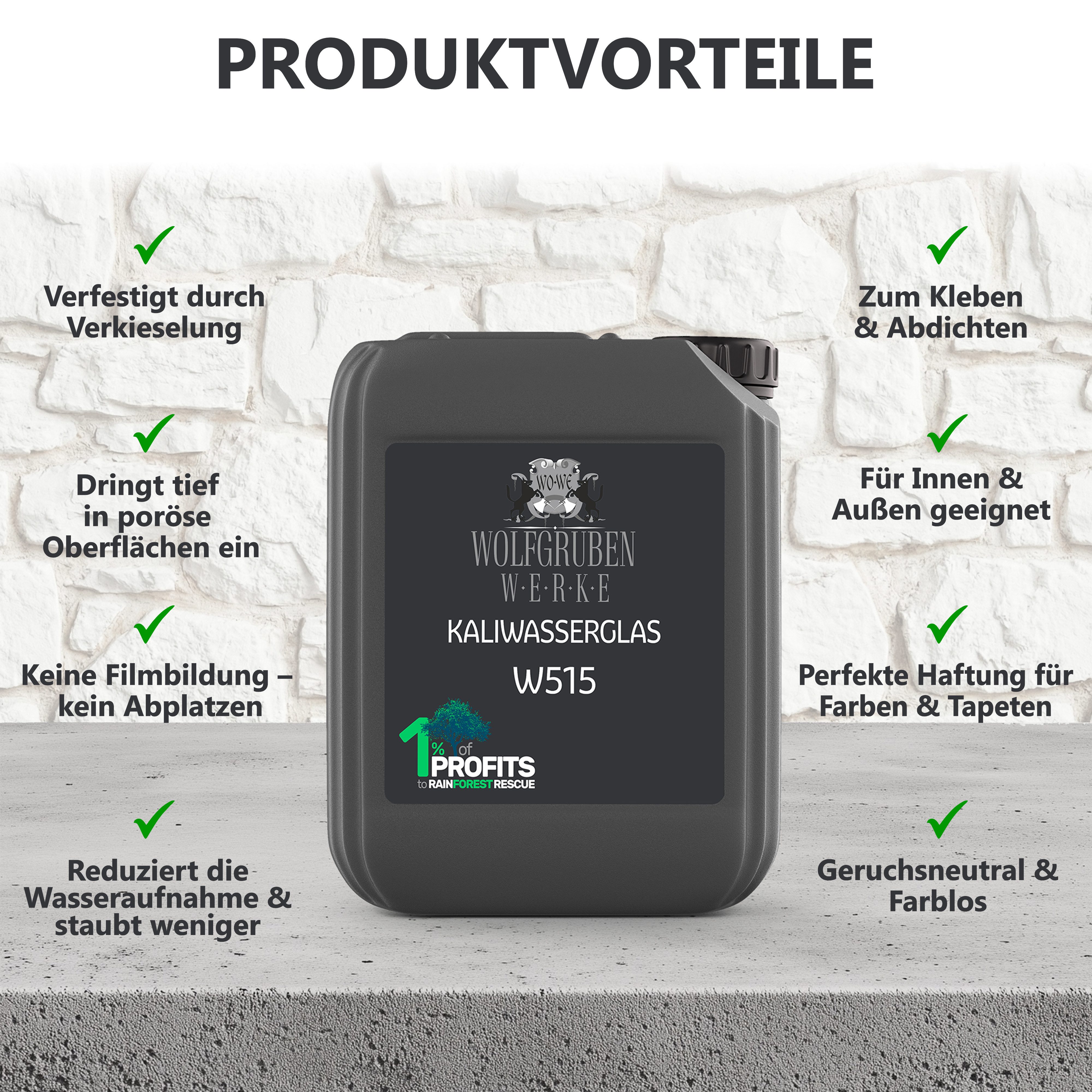WO-WE Wandgrundierung Kaliwasserglas Haftgrund Bindemittel Versiegelung W515, 5-10L, Saugfähigkeitsreduktion