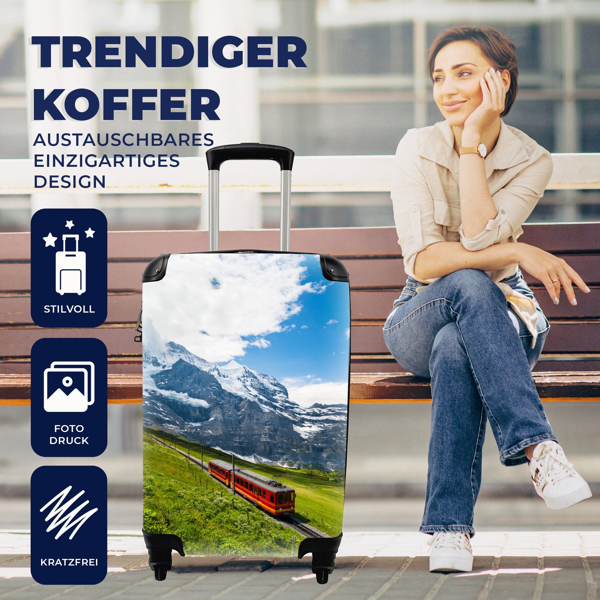 Reisekoffer rollen, Reisetasche Trolley, - Zug 4 Handgepäck MuchoWow Rollen, für Alpen Handgepäckkoffer Ferien, Rot, - mit