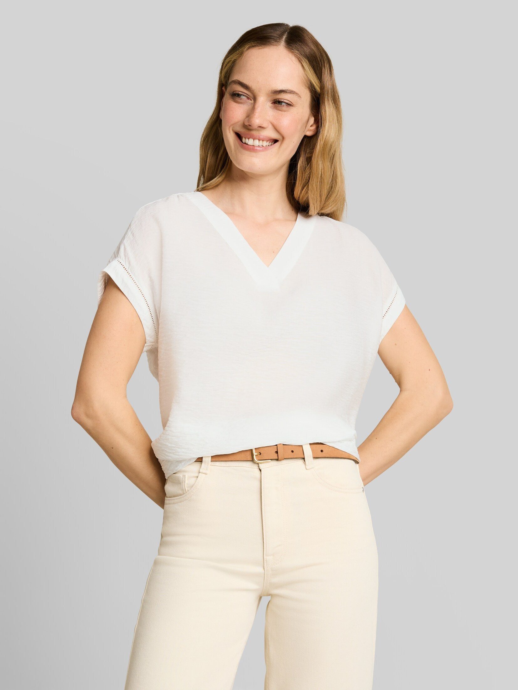 TOM TAILOR Kurzarmbluse Blusen & Shirts Loose Fit Bluse mit V-Ausschnitt