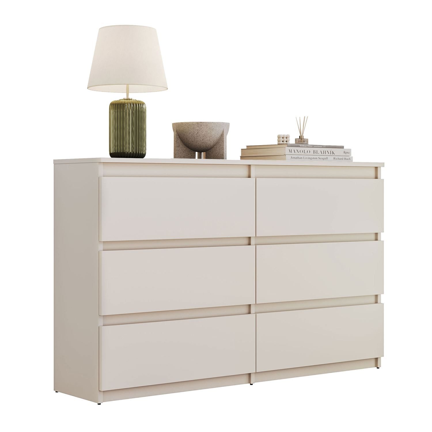 Lookway Kommode HANA M6– elegante Kommode mit geräumigen Schubladen, Breite: 120 cm und 140 cm, Höhe: 74,7 cm, Tiefe: 30 cm oder 40 cm