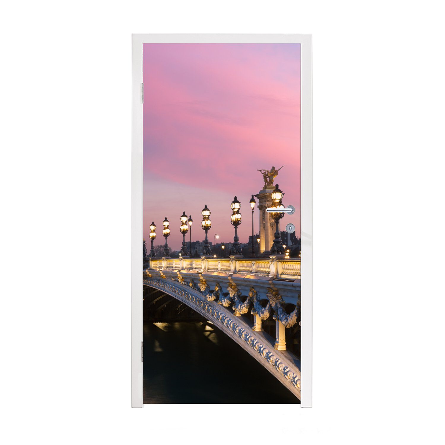 MuchoWow Türtapete Paris - Brücke - Himmel, Matt, bedruckt, (1 St), Fototapete für Tür, Türaufkleber, 75x205 cm