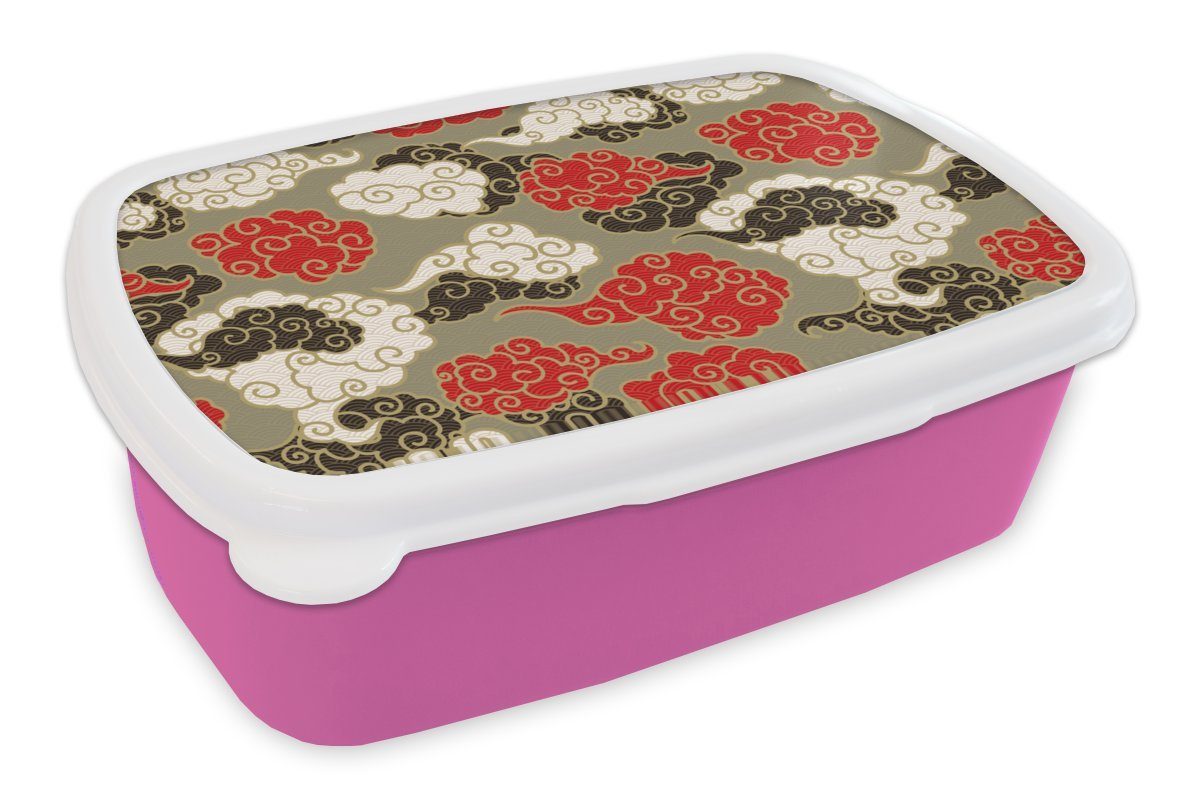 MuchoWow Lunchbox Wolken - Asien - Muster - Japan, Kunststoff, (2-tlg), Brotbox für Erwachsene, Brotdose Kinder, Snackbox, Mädchen, Kunststoff rosa