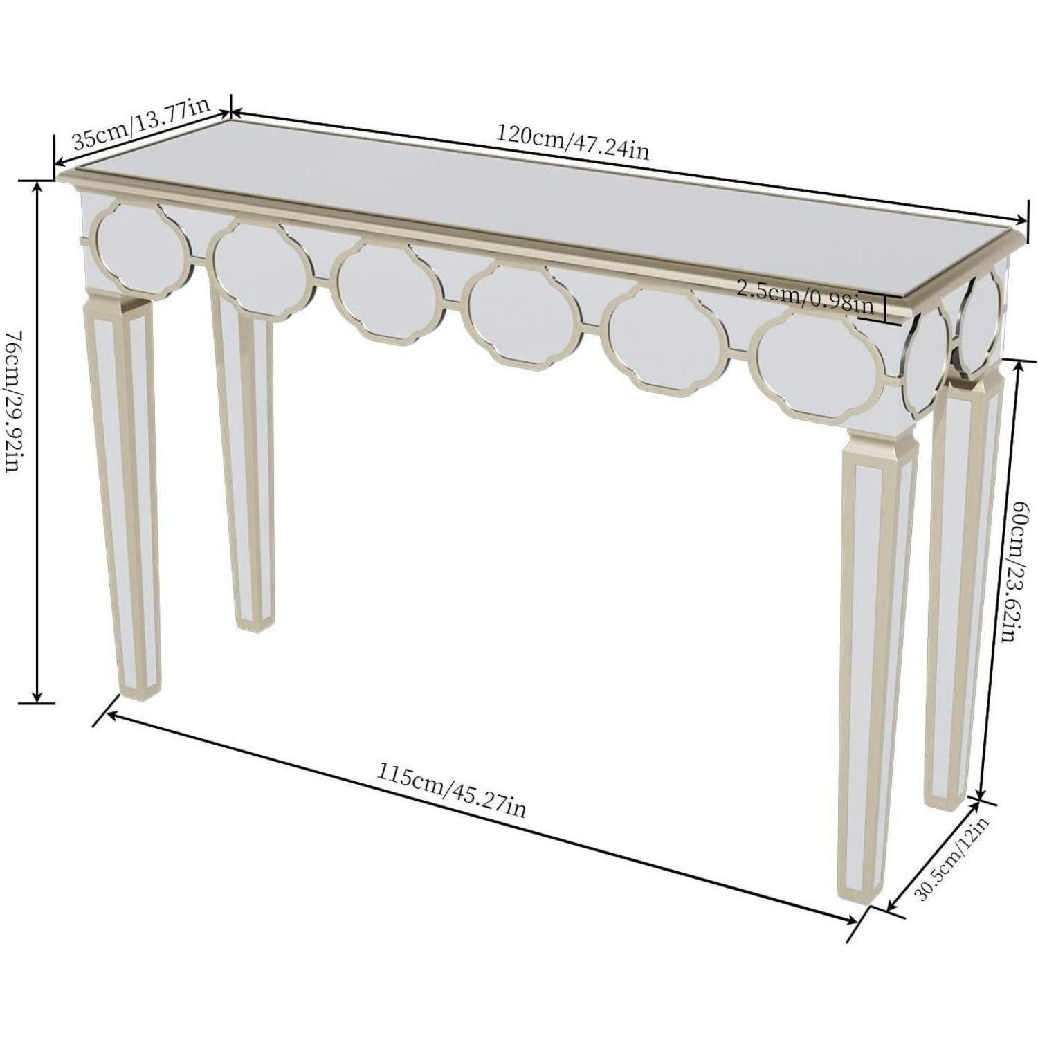 LuxusKollektion Konsolentisch Konsolentisch Gold 120 cm Spiegelglas Luxus Design Wohnzimmer