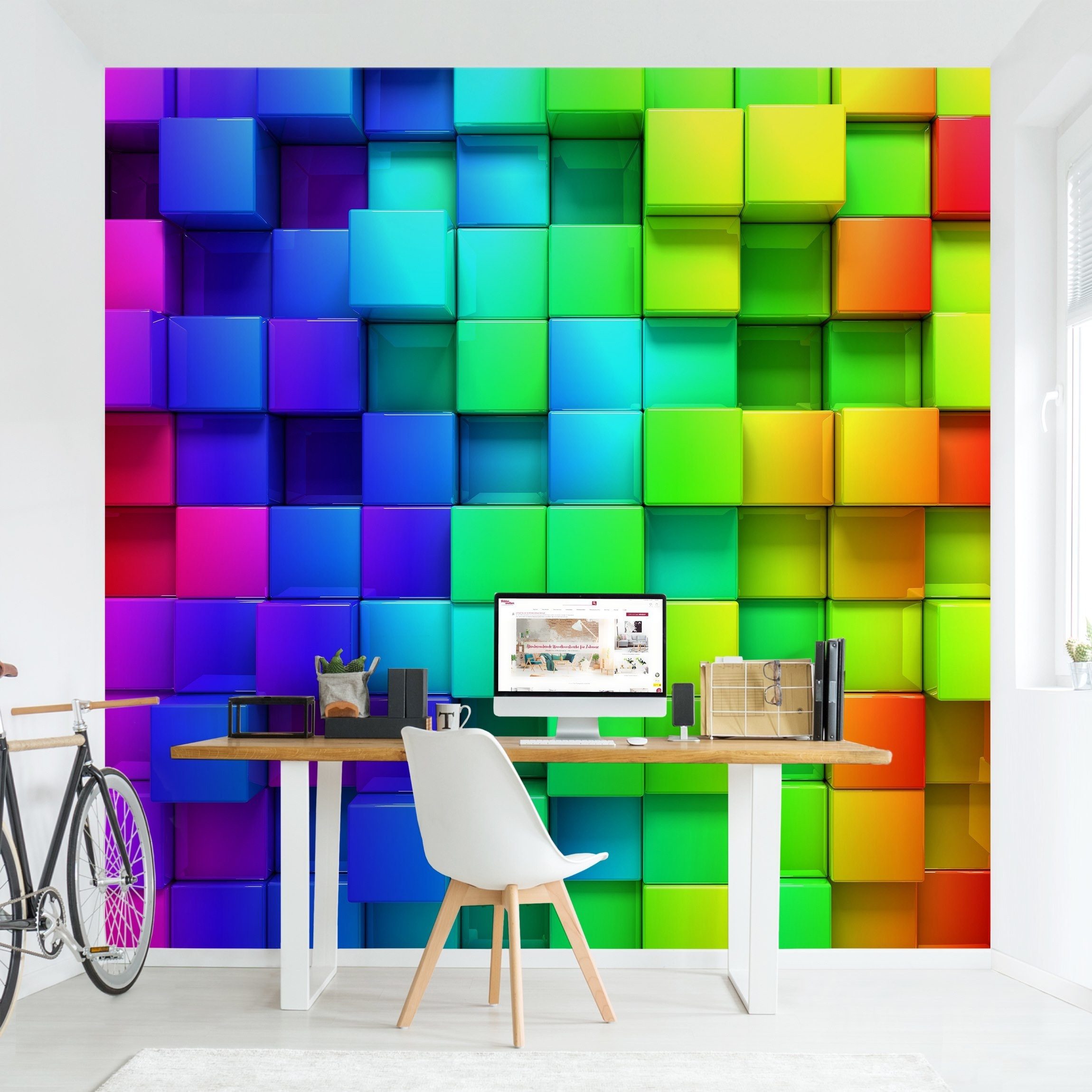 Bilderdepot24 3D-Tapete Effekt 3D Würfel 3D-Optik Modern Wanddeko Raumtiefe, Glatt, Matt, (Vliestapete inkl. Kleister oder selbstklebend), Wohnzimmer Schlafzimmer Küche Flur Fototapete Vliestapete Wandtapete