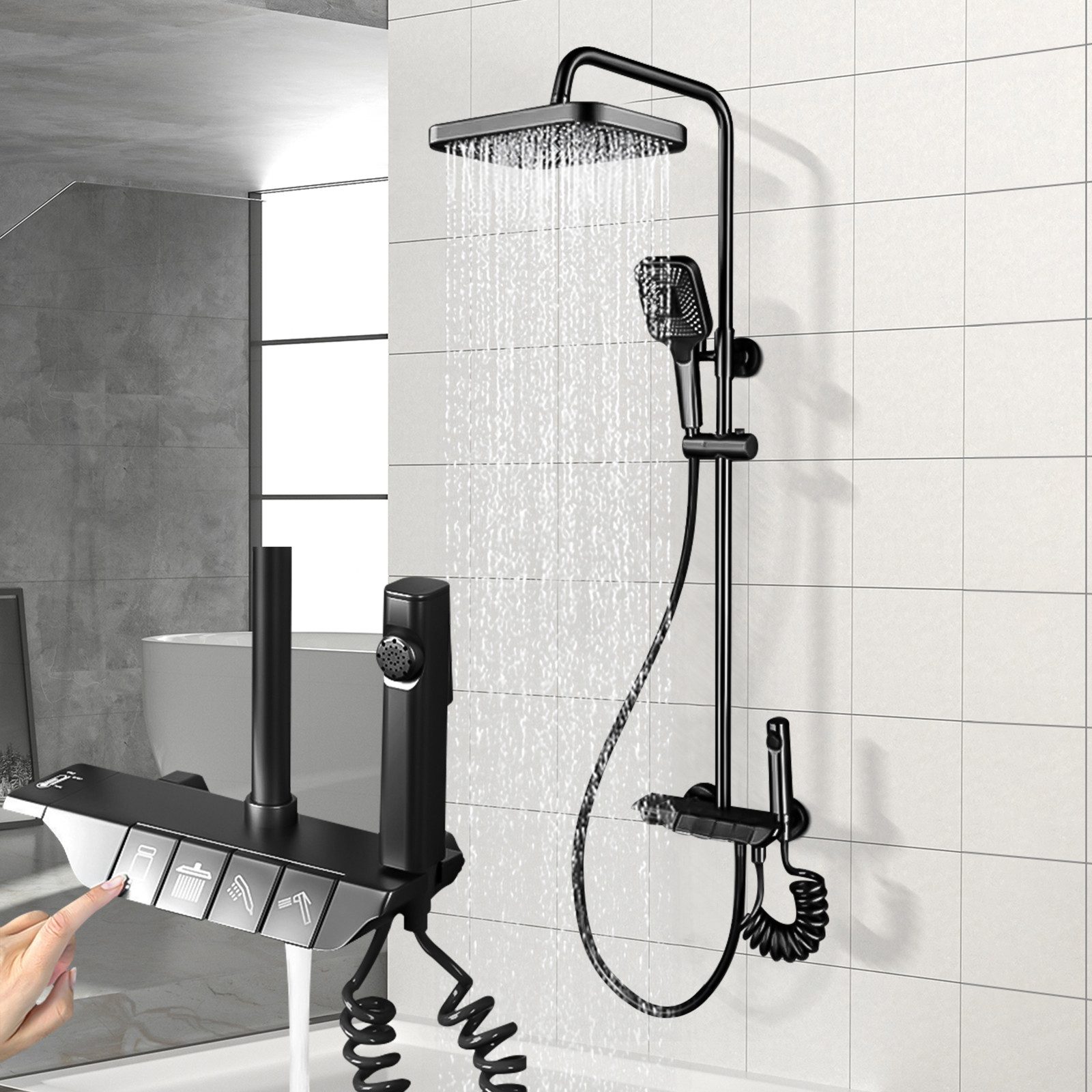 XERSEK Duschsäule Duschsystem Schwarz, Duschset inkl. 30 * 19cm Eckige Kopf günstig online kaufen