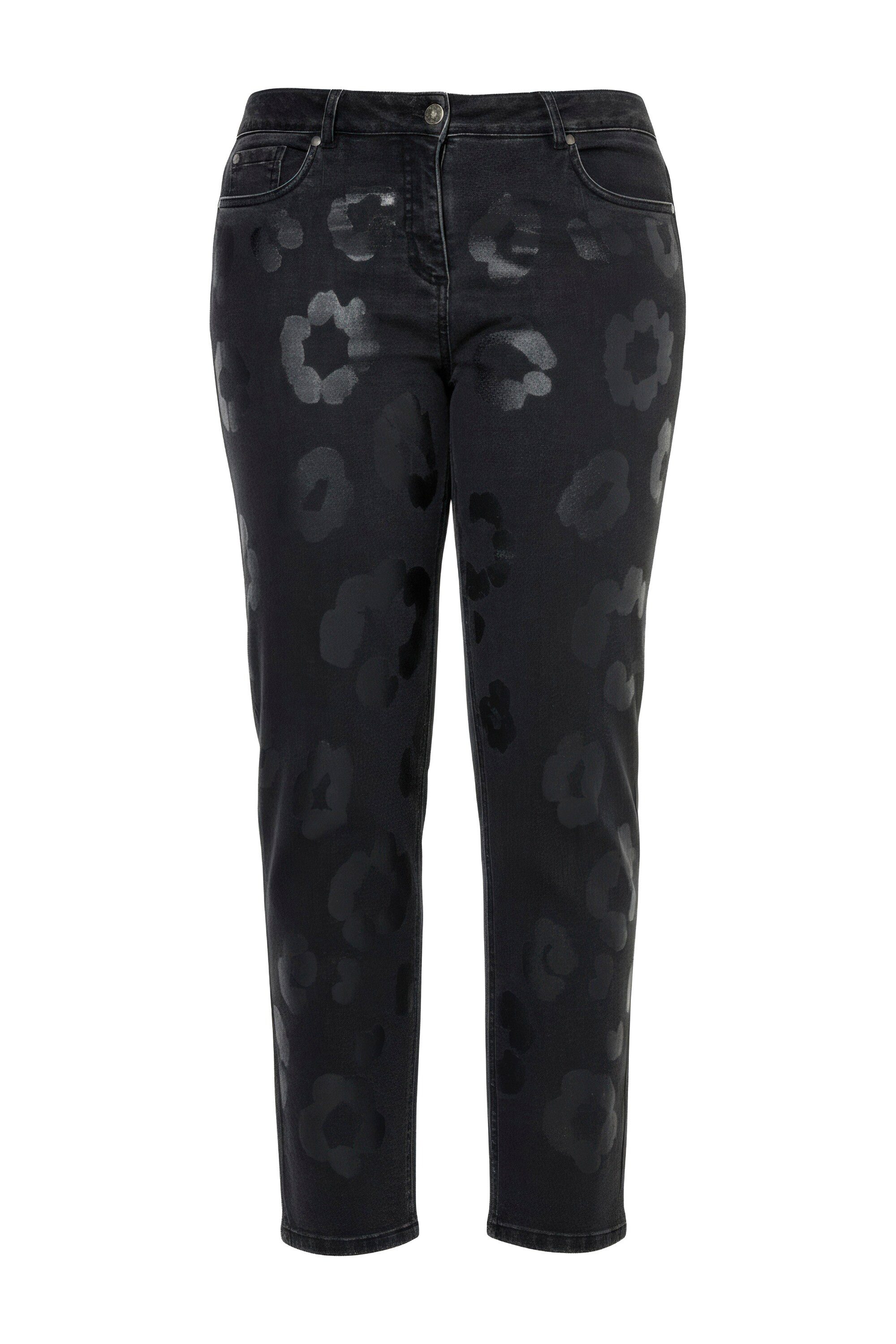 Regular-fit-Jeans Boyfriend-Jeans Stretchdenim glänzender Leo-Druck