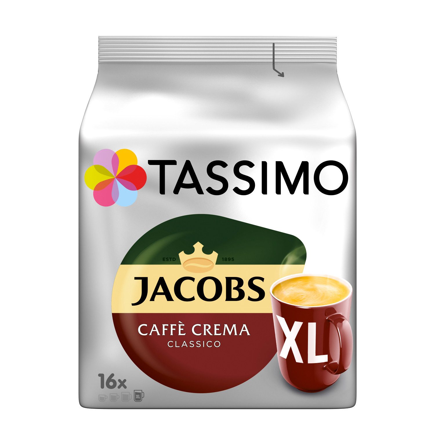 TASSIMO Kaffee Kapseln Cafè Crema Classico XL aromatisch T Discs 3 x 16 Getränke, 398 g, (Packung, 3er Pack)