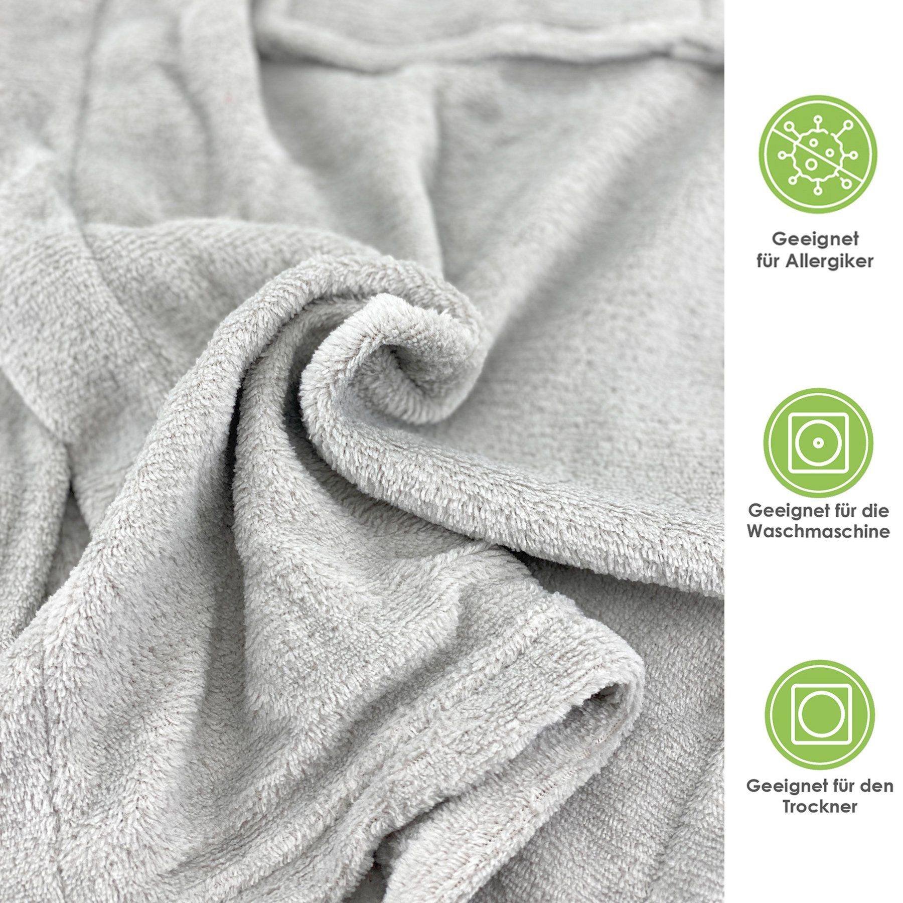 heimtexland Bademantel Super Soft Bademantel Teddy Fleece Morgenmantel, Midilänge, Stehkragen, Bindegürtel, super weich und flauschig I Hochflor meliert I 150x200 cm