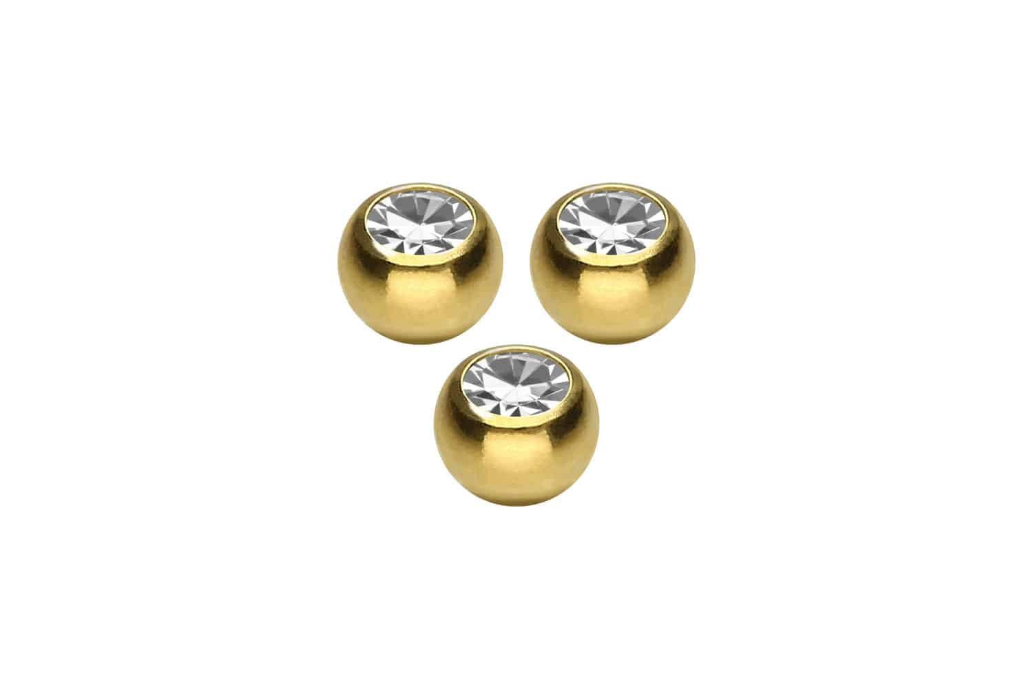 PIERCINGLINE Piercing-Set SET Chirurgenstahl Schraubkugel KRISTALL (Schraub-Aufsätze, 3er SET2 = 1,2 mm Gewinde)