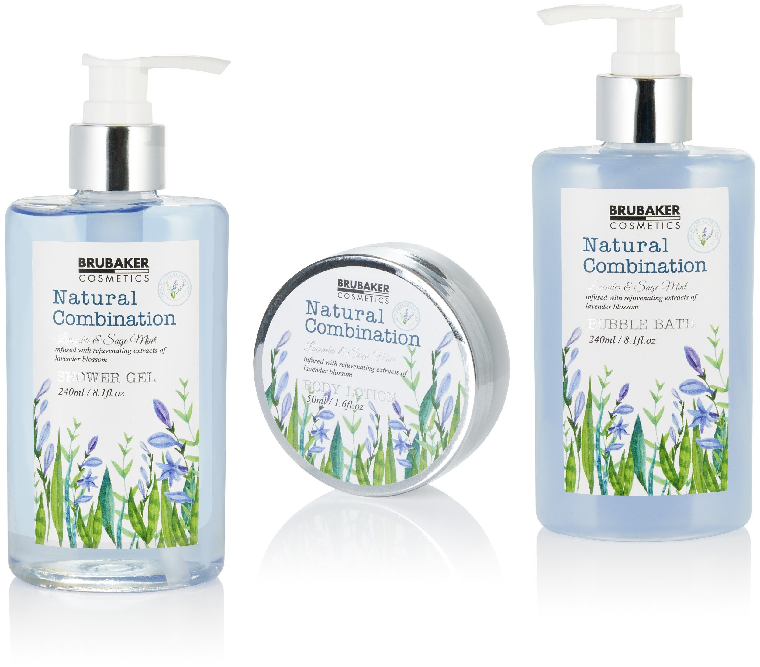 BRUBAKER Pflege-Geschenkset Dusch- und Badeset "Weiß" für Damen, 7-tlg., Geschenkset im Badregal, Pflegeset mit Lavendel Salbei Minze Duft