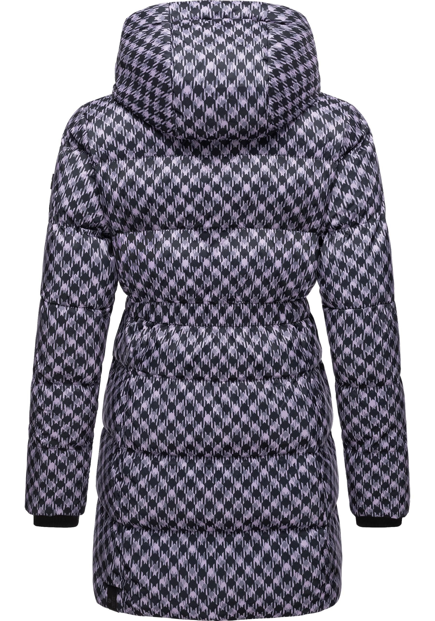 Ragwear Steppmantel Niara Print wasserdichter Mantel mit angesagtem Hahnentritt Muster