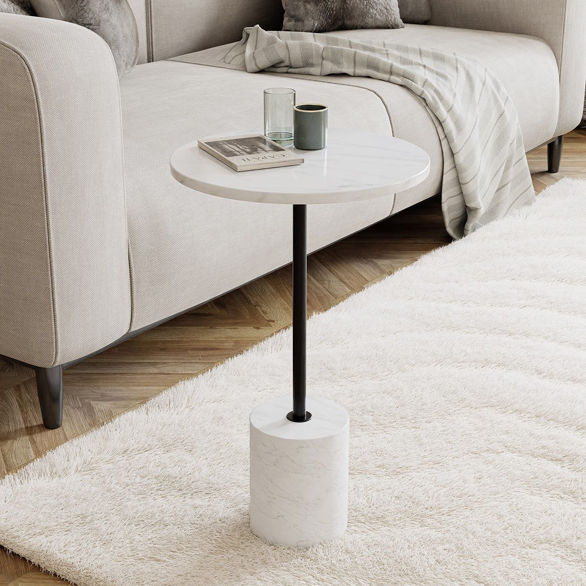 Liadomo Beistelltisch Goro (drei verschiedene Farben), massiver Marmortisch rund Ø 36 cm – für Wohnzimmer & Schlafzimmer